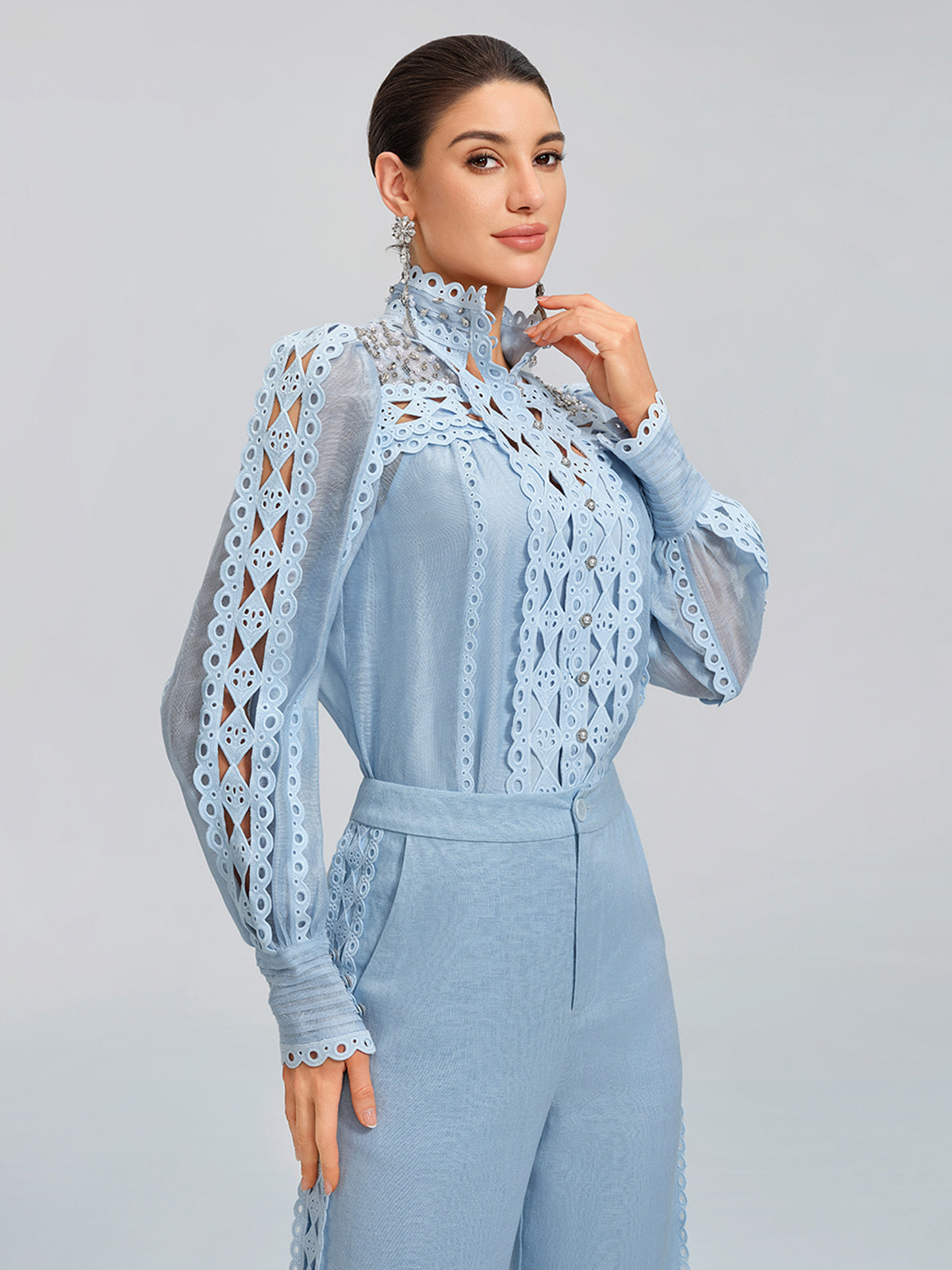 Linen Hand-Beading Trimming Shirt