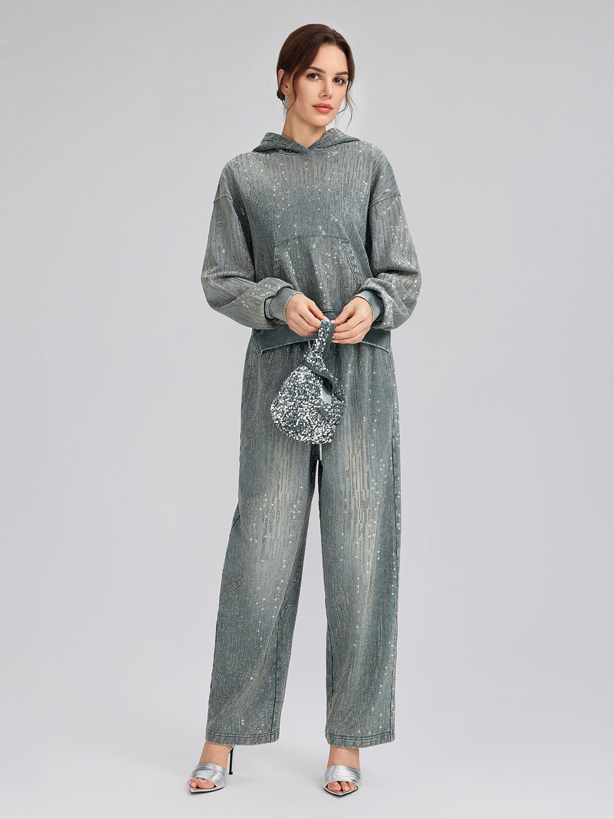 Denim-Inspired Rhinestones Embellished Sweatpants
