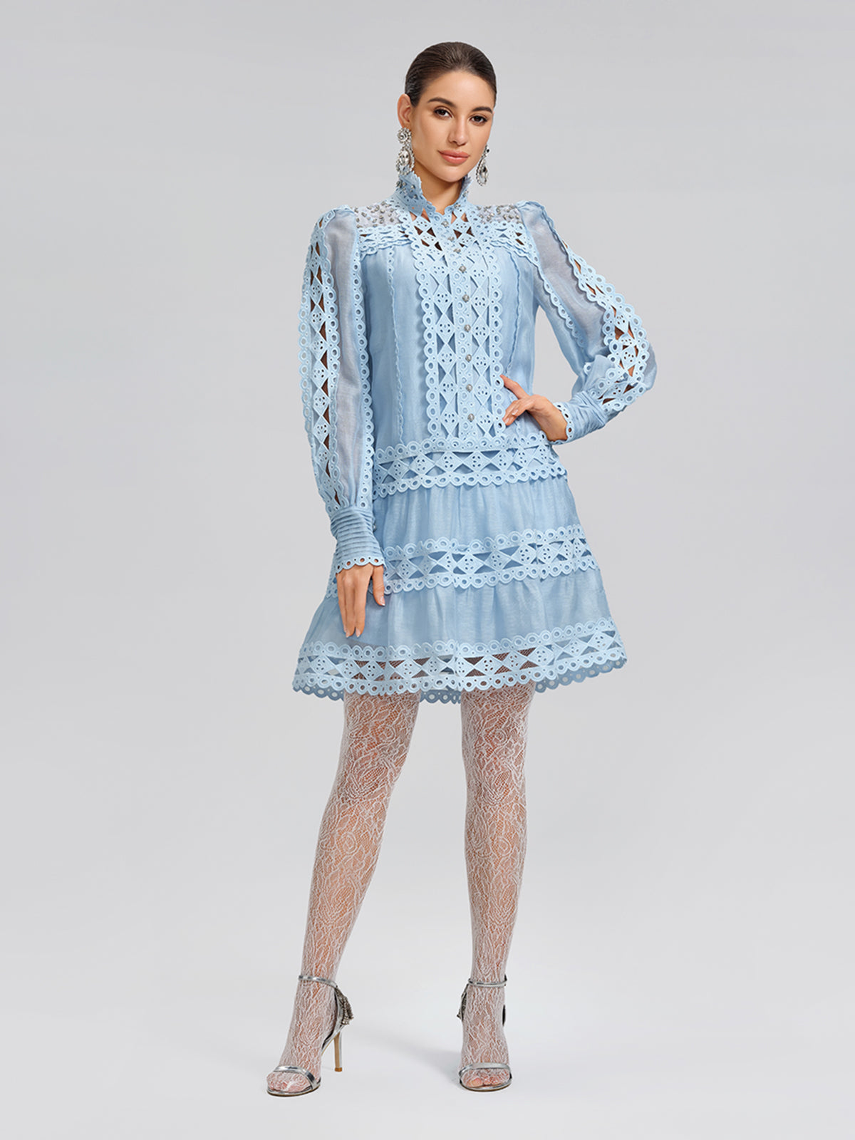 Linen Beaded Cutout Trimming Mini Dress