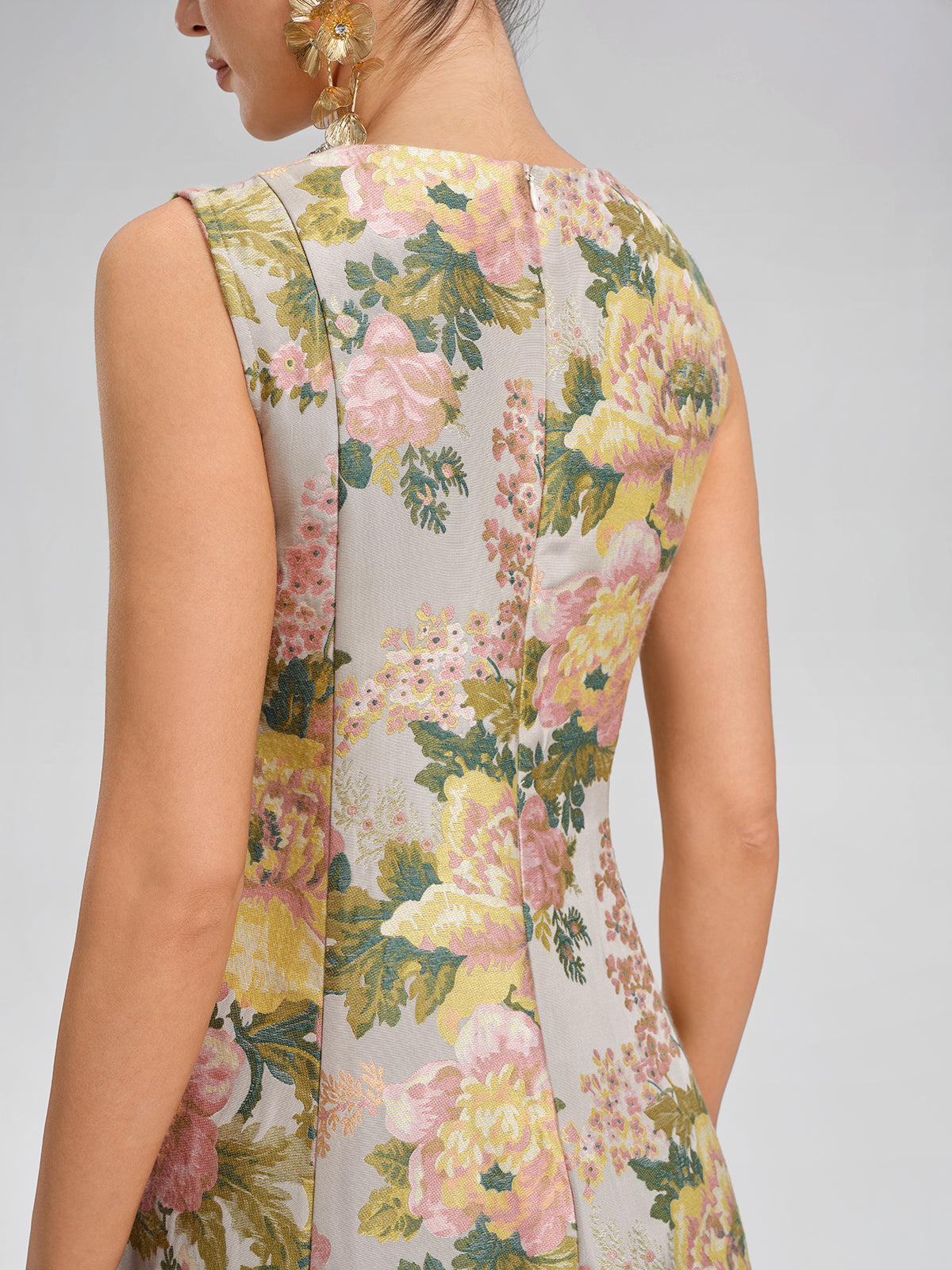 Crystal Beaded Jacquard A Line Pocket Dress