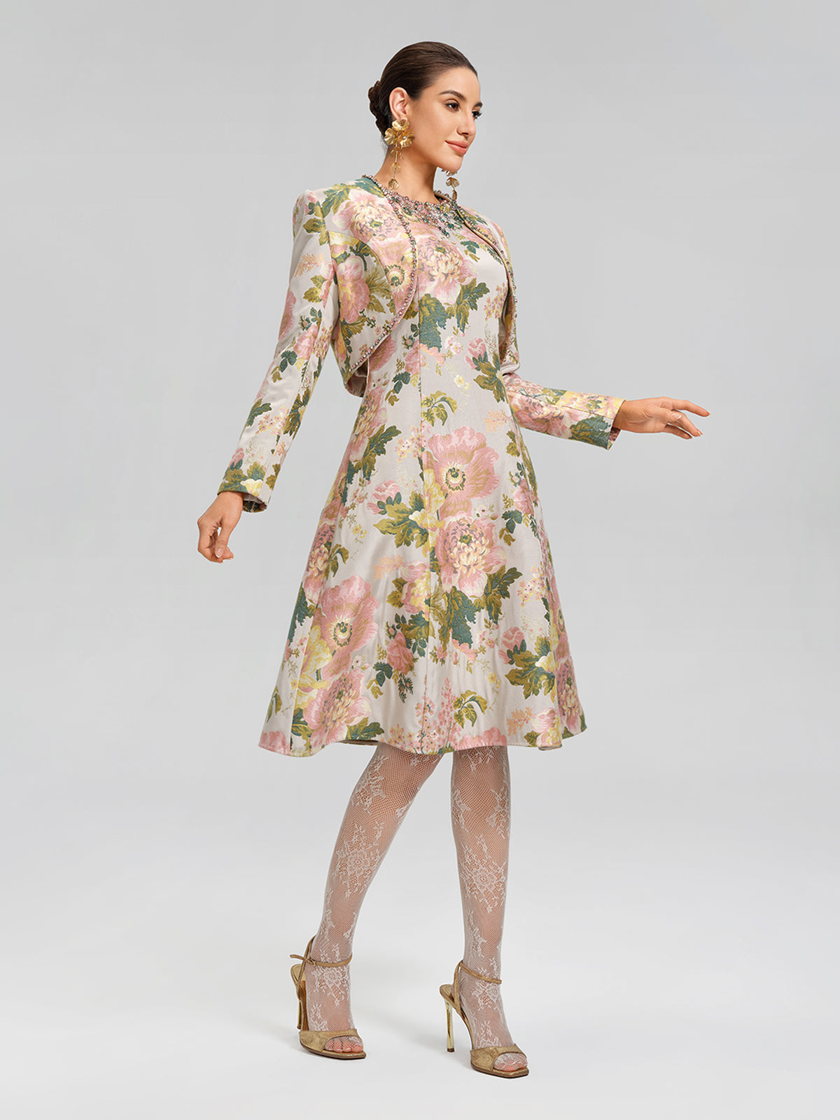 Crystal Beaded Jacquard A Line Pocket Dress