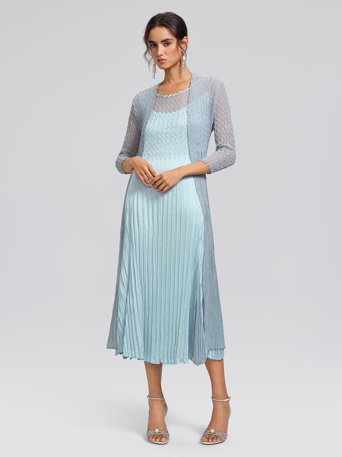 Mint Pleated Artistic Elegant Dress Set