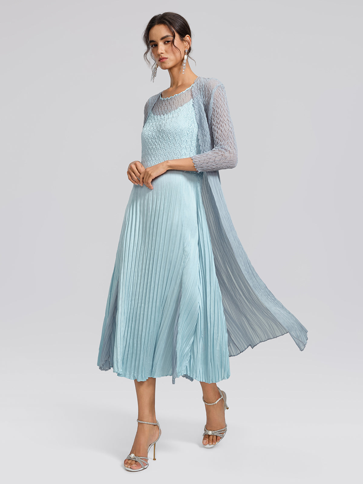 Mint Pleated Artistic Elegant Dress Set