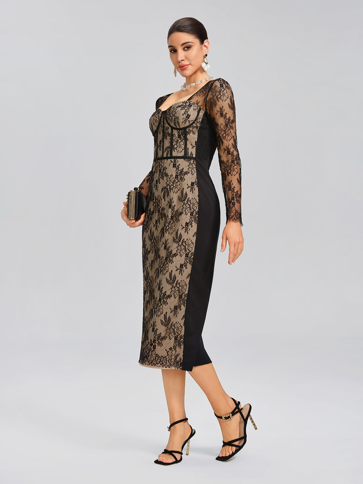 Lace Ribbed Panel Bodycon Dress