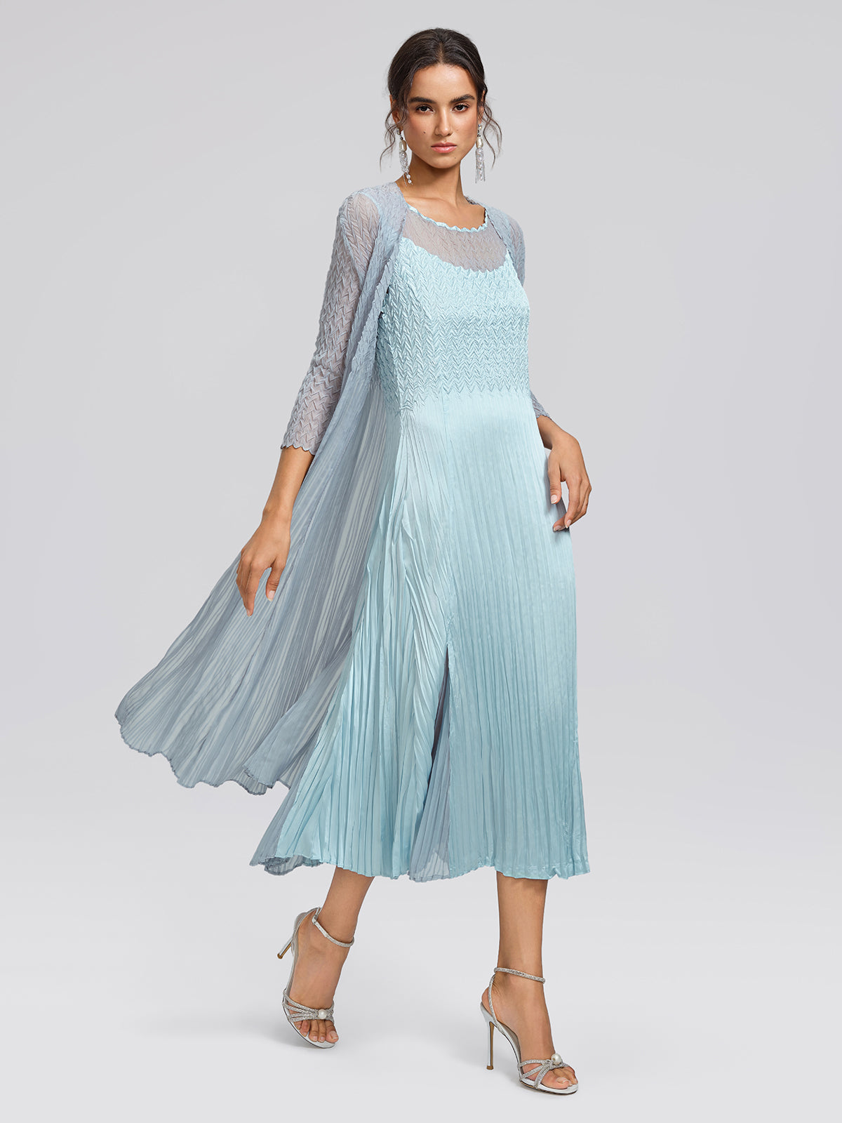 Mint Pleated Artistic Elegant Dress Set