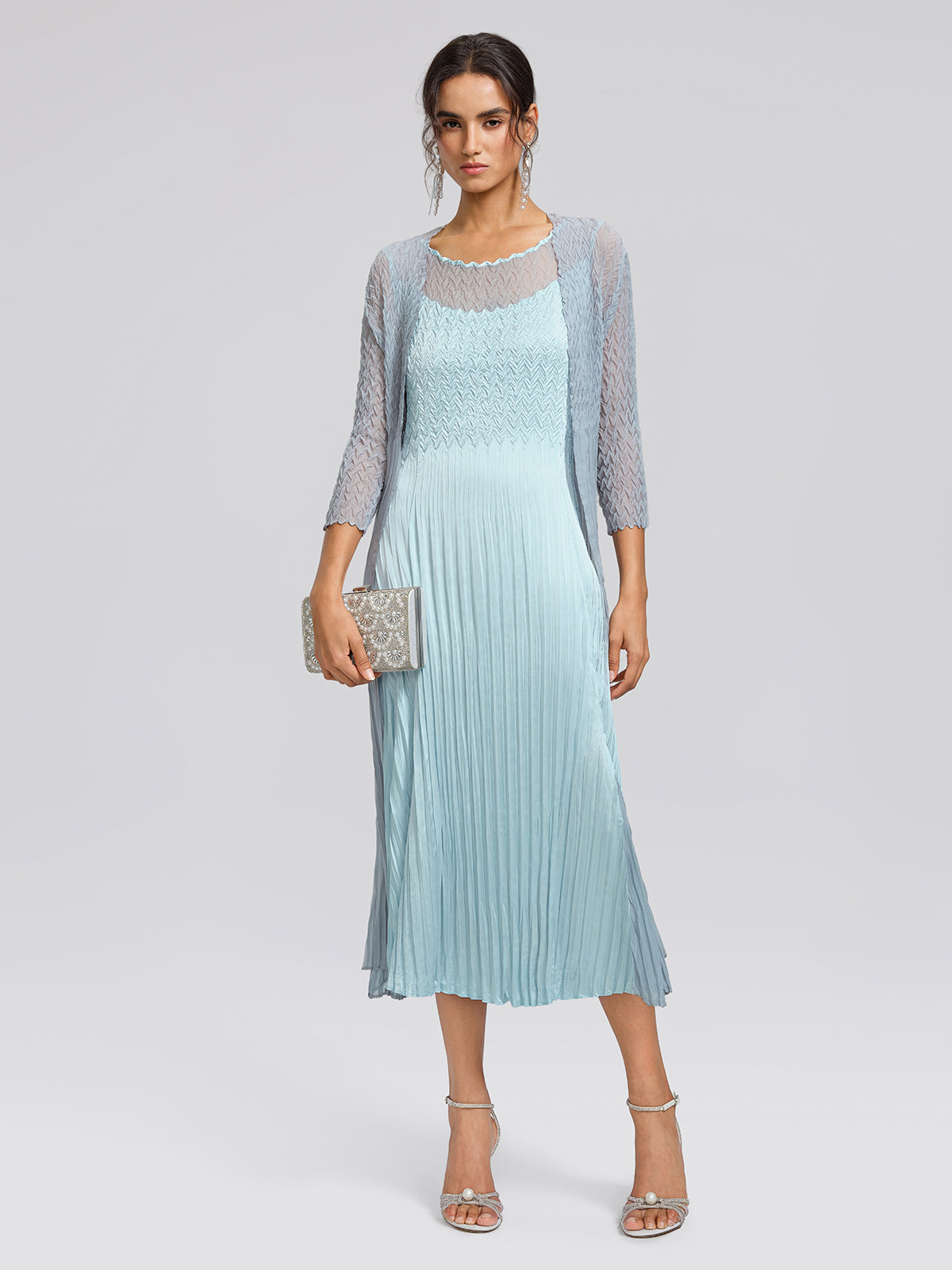 Mint Pleated Artistic Elegant Dress Set