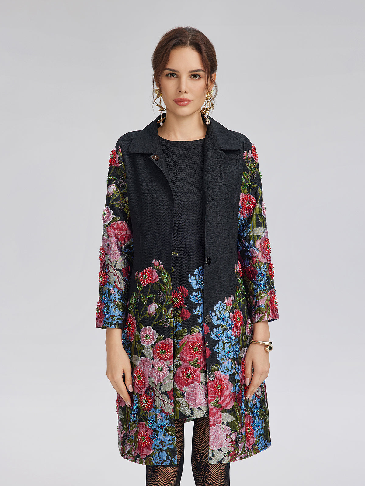 Hand-Beaded 3D Floral Versatility Jacket
