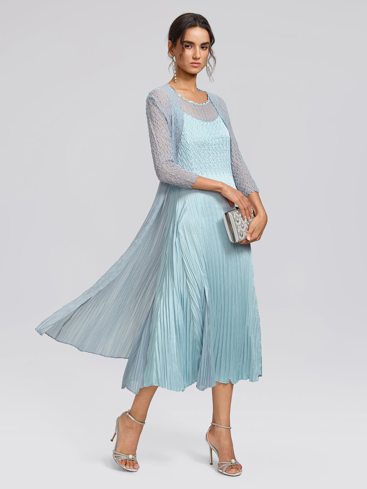 Mint Pleated Artistic Elegant Dress Set
