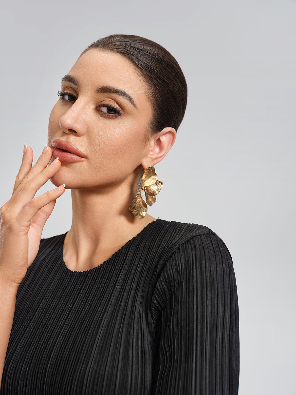 Ginkgo Leaf Gold Tone Earrings
