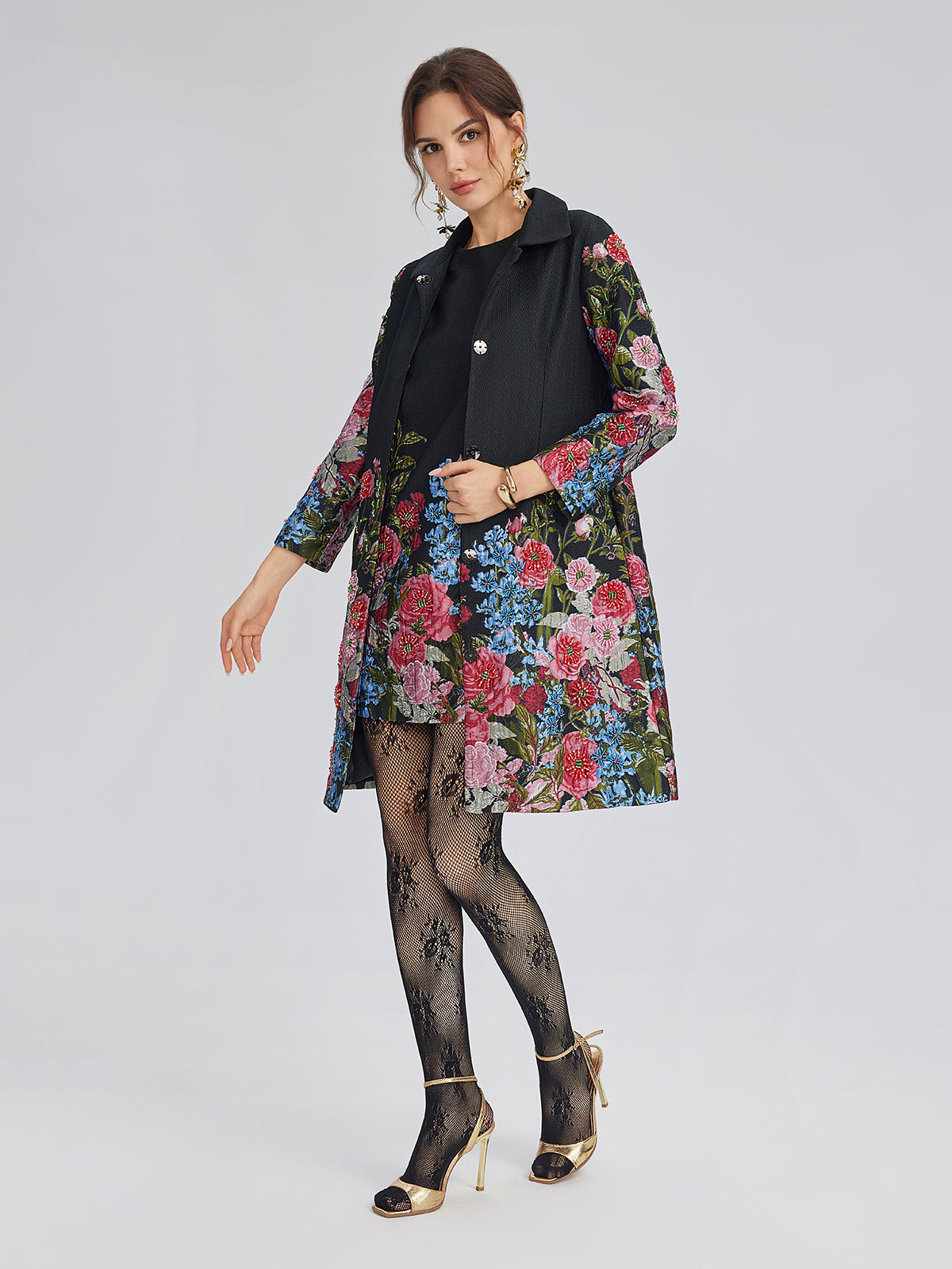 Hand-Beaded 3D Floral Versatility Jacket