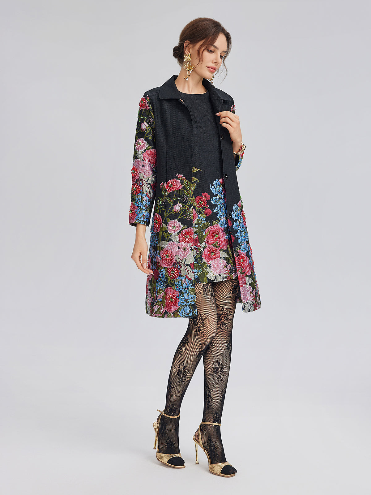 Hand-Beaded 3D Floral Versatility Jacket