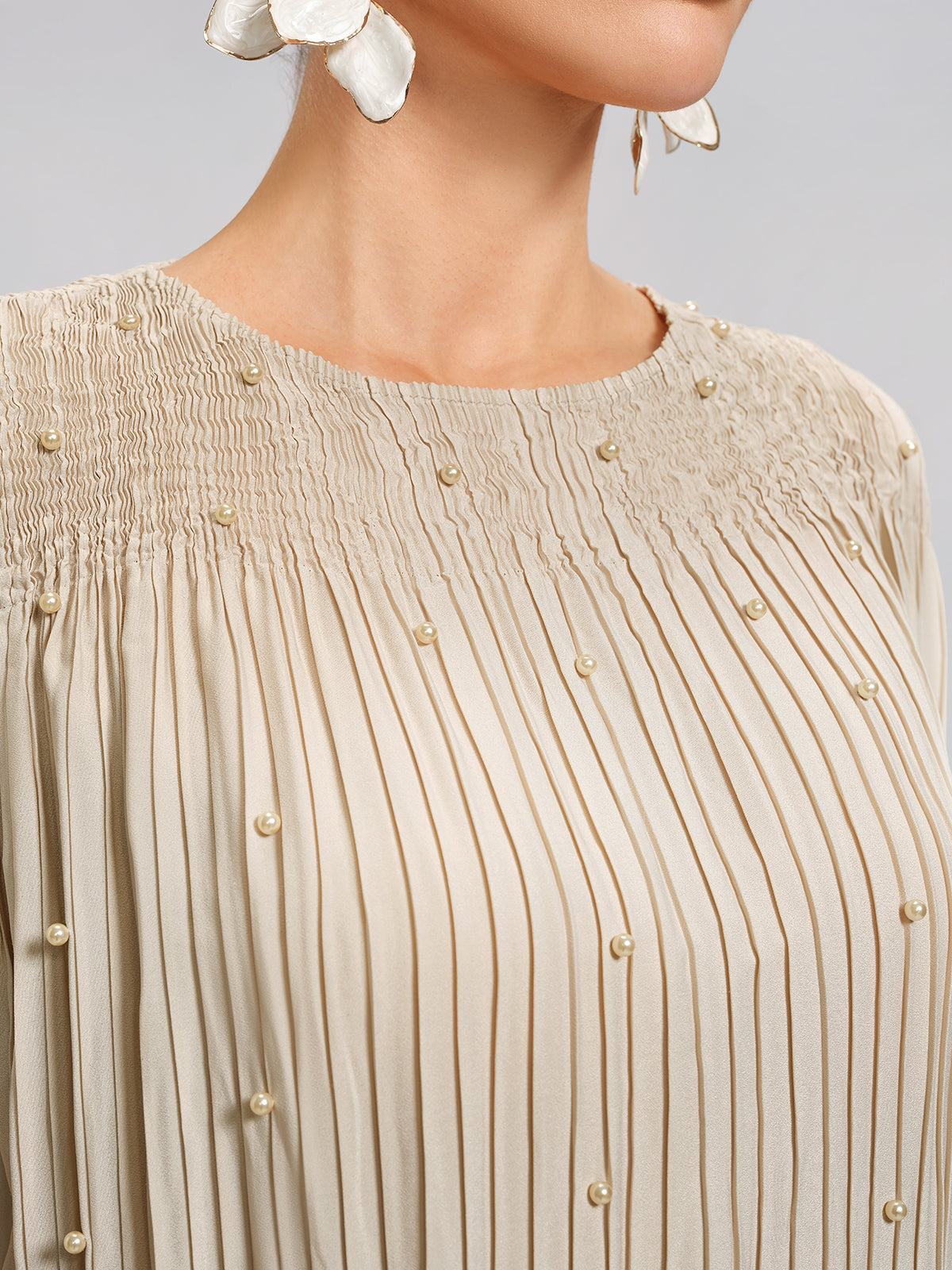 Hand-Stitched Floral Beaded Pleated Set
