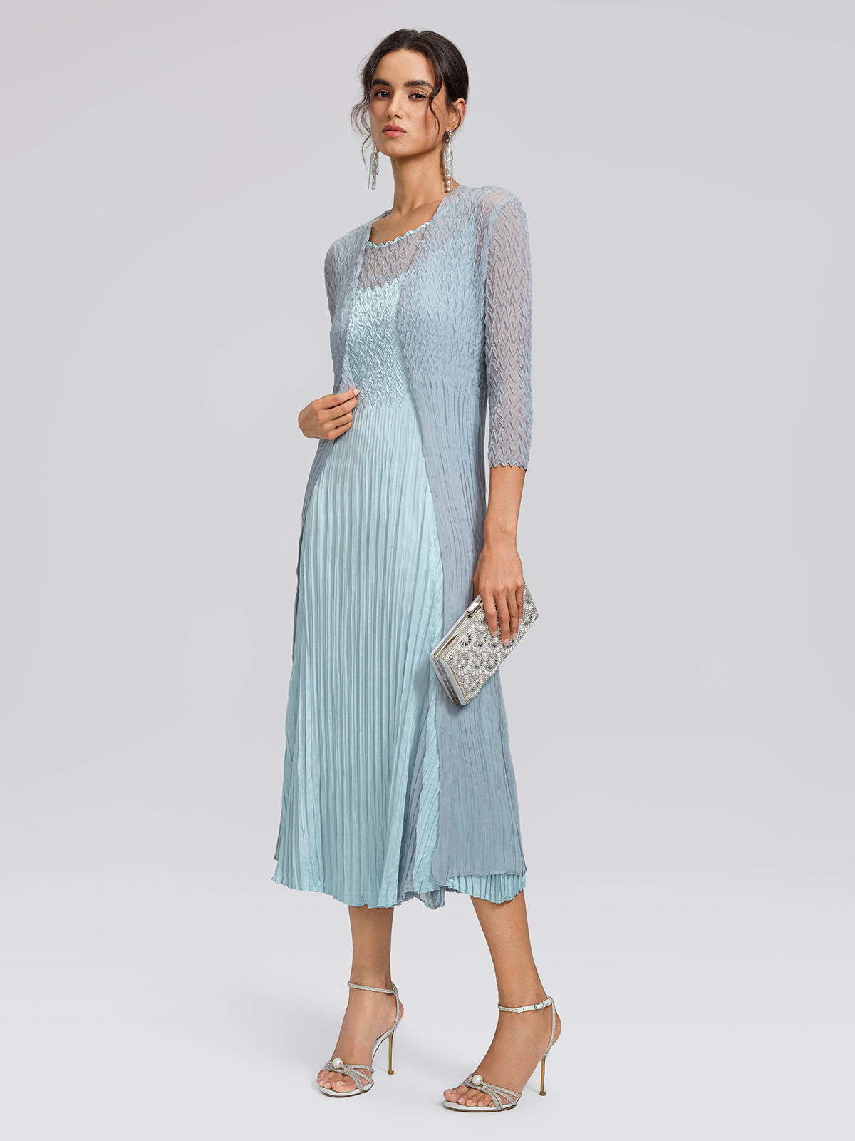 Mint Pleated Artistic Elegant Dress Set