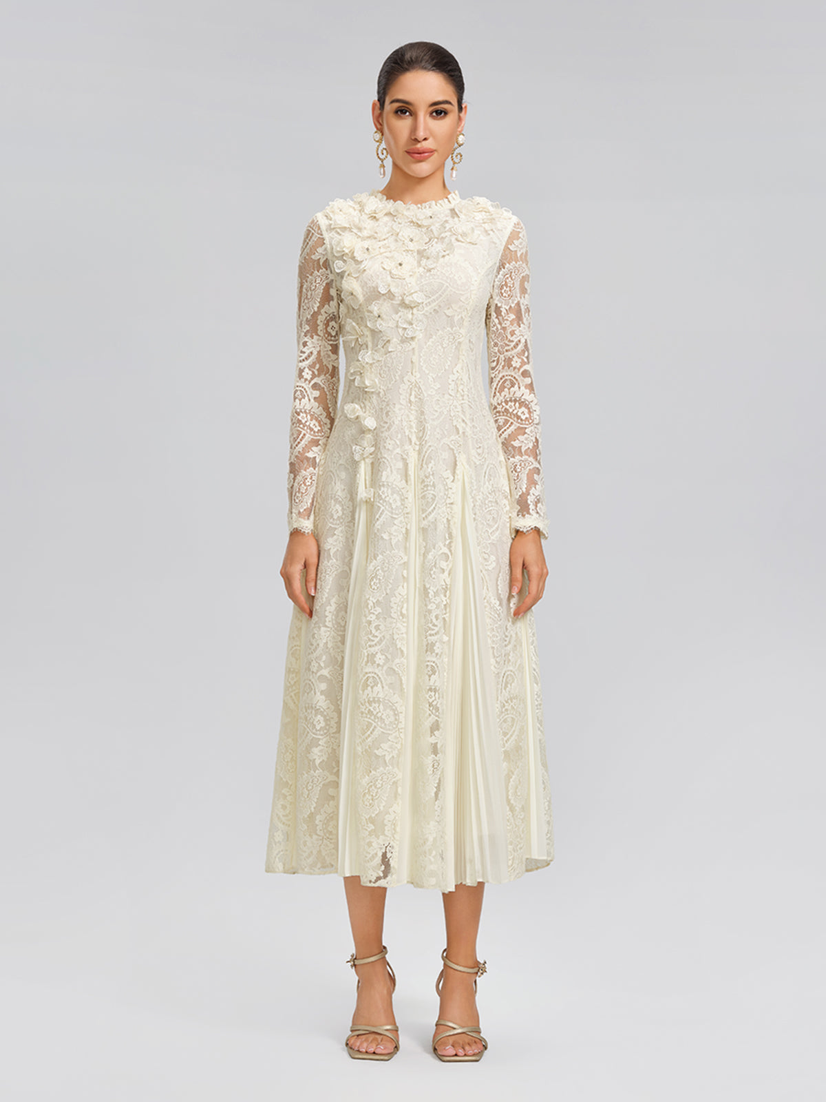 Paisley Lace Side-Pleat Dress