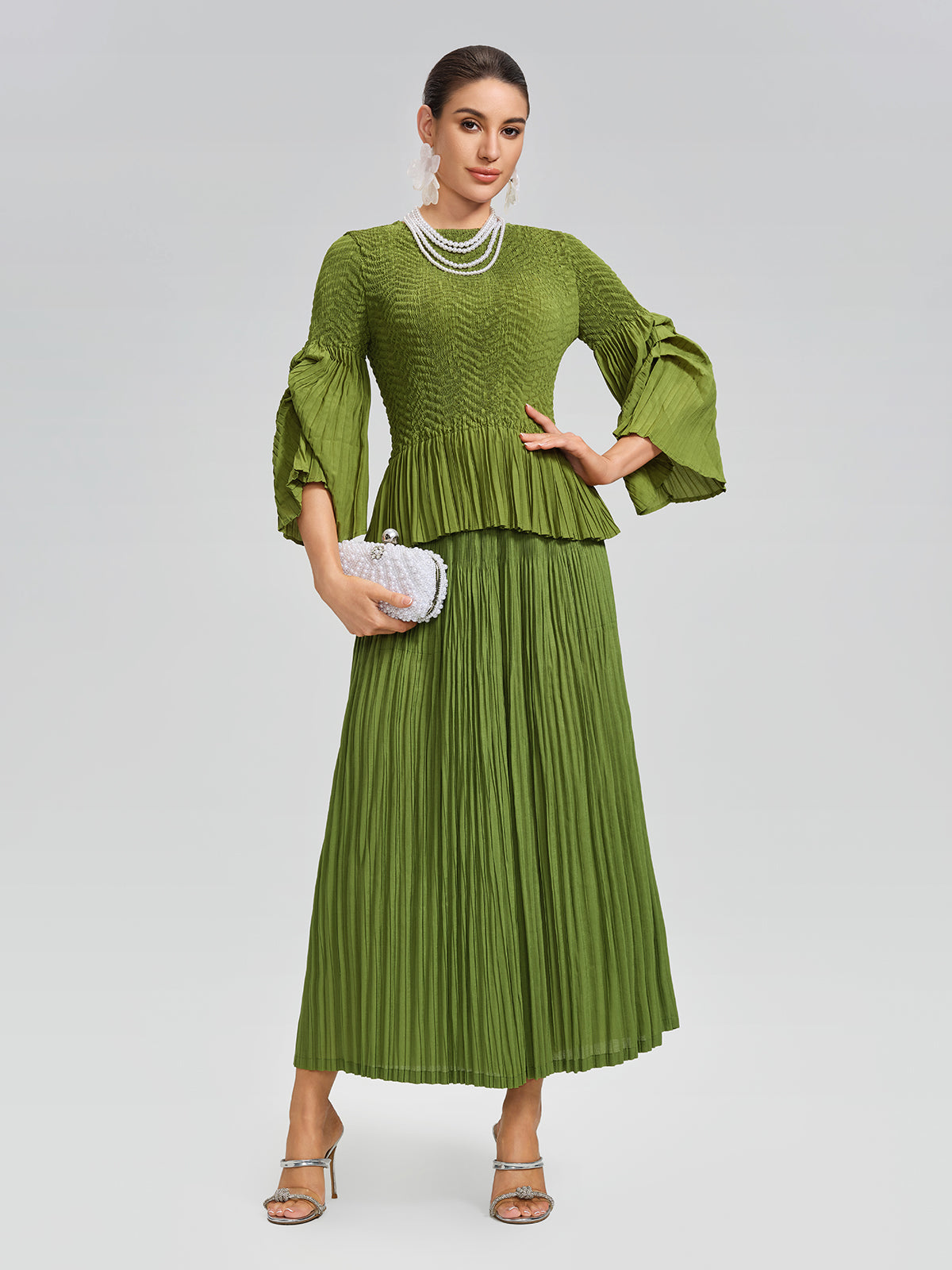 Pleated Fuzzy-Trim Mermaid Stretch Set