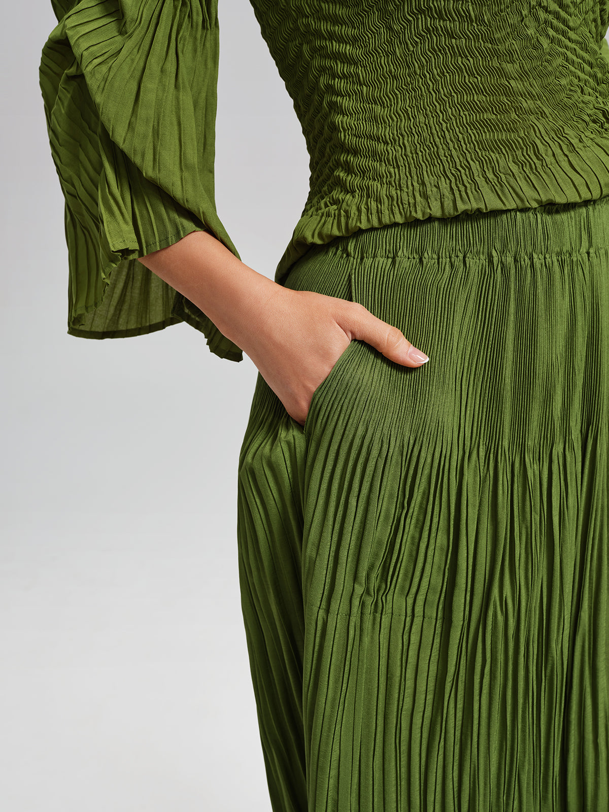 Pleated Fuzzy-Trim Mermaid Stretch Set