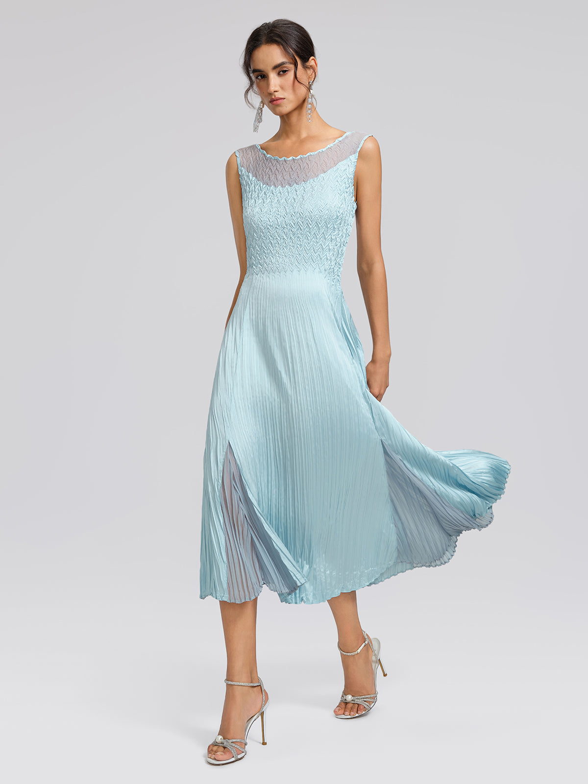 Mint Pleated Artistic Elegant Dress Set