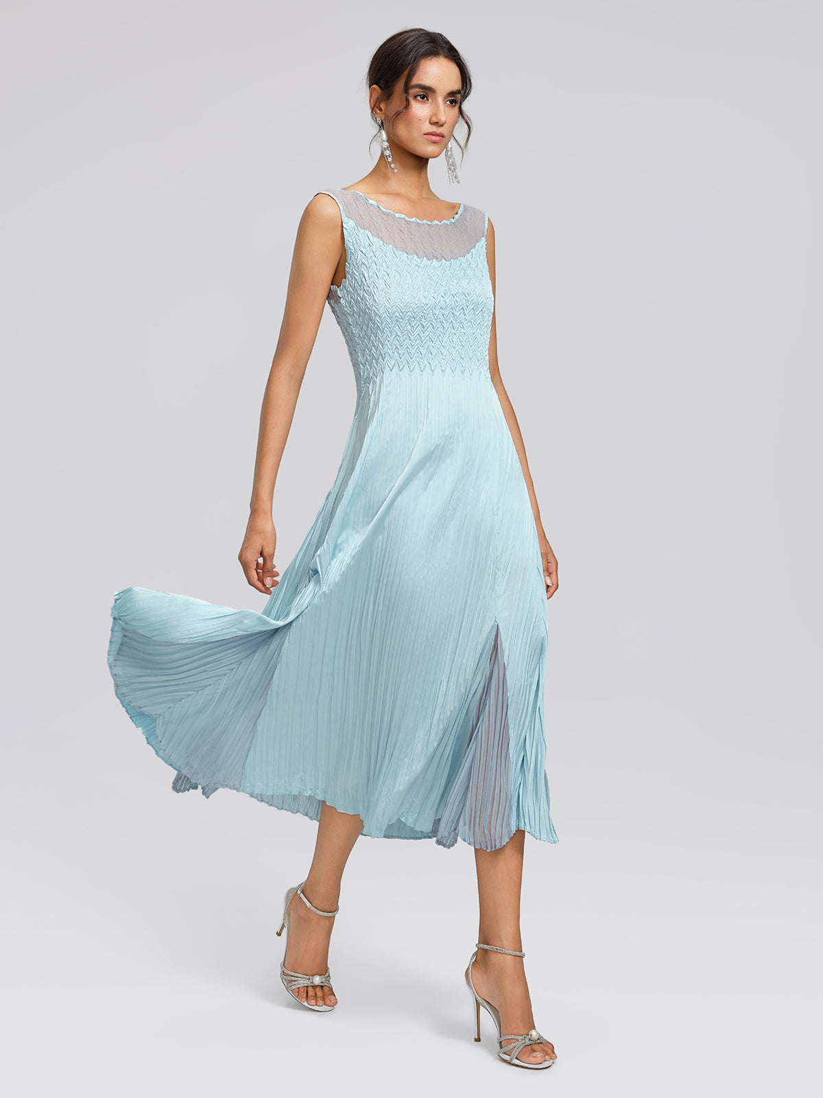 Mint Pleated Artistic Elegant Dress Set