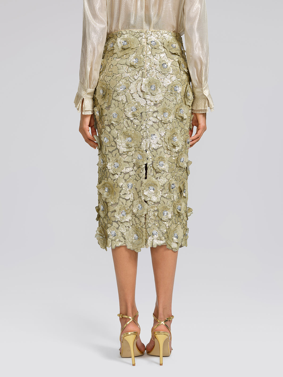 Allover Hand-Beaded Sequin Embroidered Floral Skirt