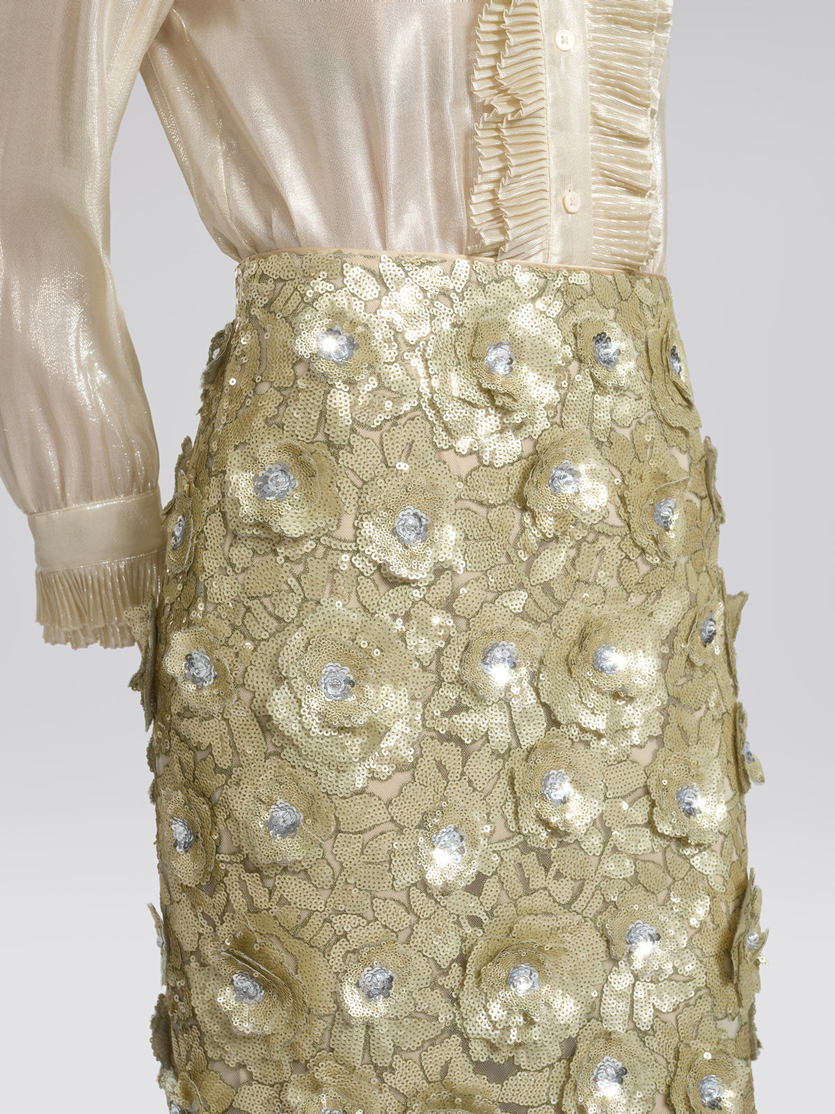 Allover Hand-Beaded Sequin Embroidered Floral Skirt