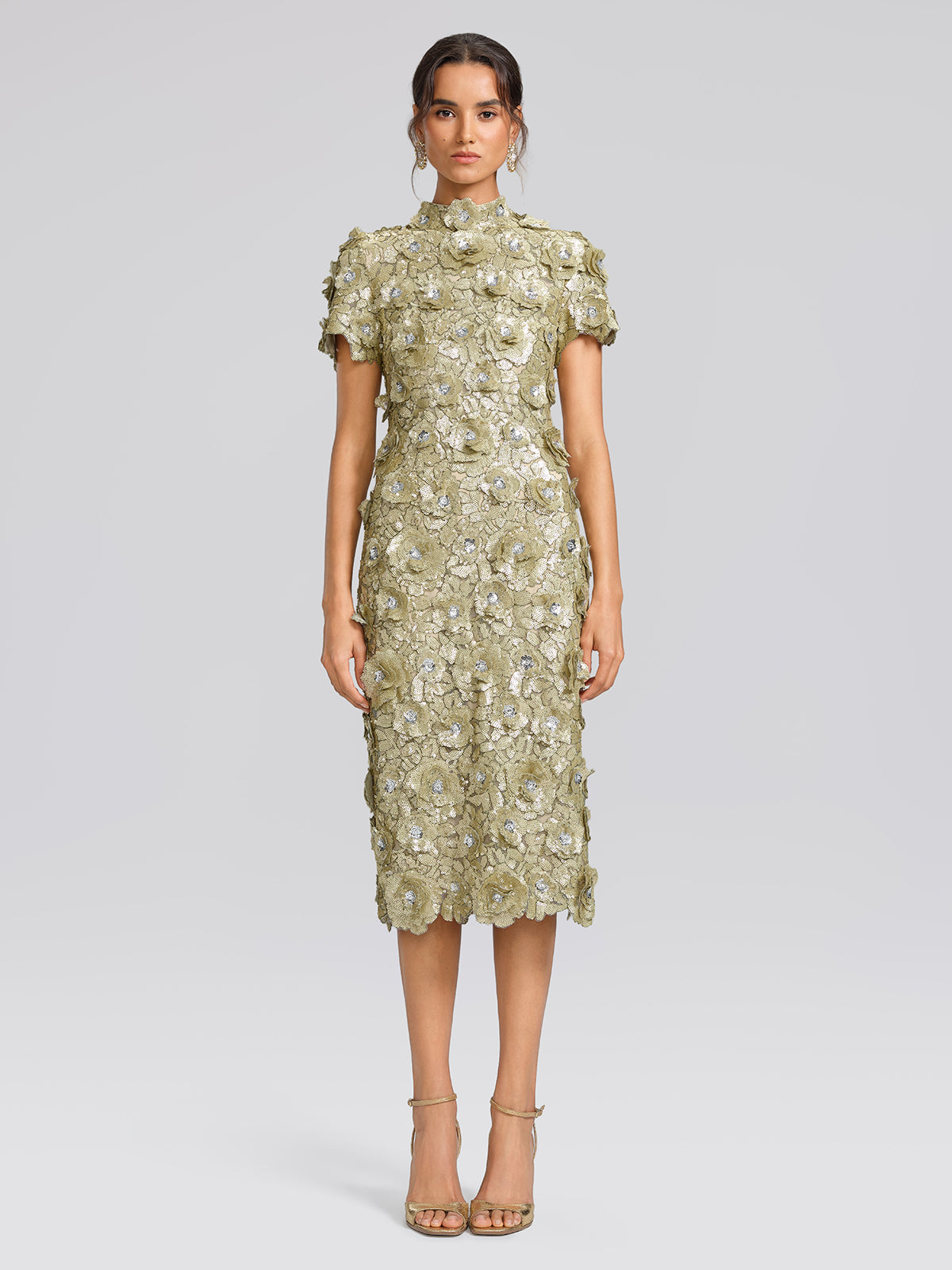 Allover Sequin Embroidered Floral Dress