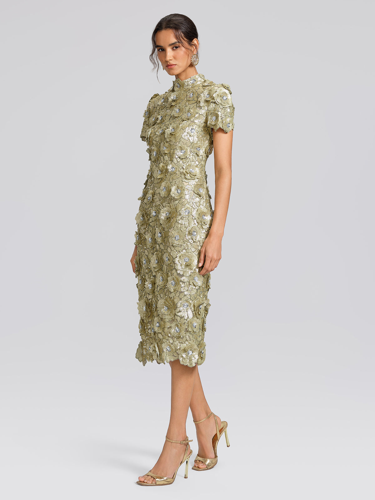 Allover Sequin Embroidered Floral Dress