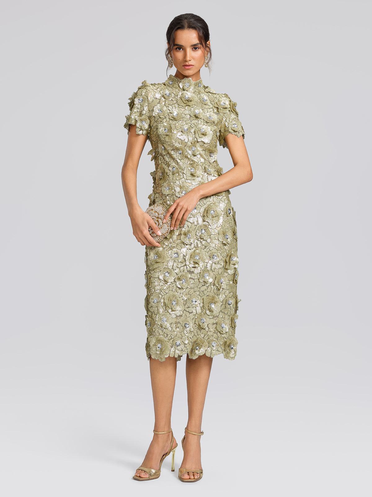 Allover Sequin Embroidered Floral Dress