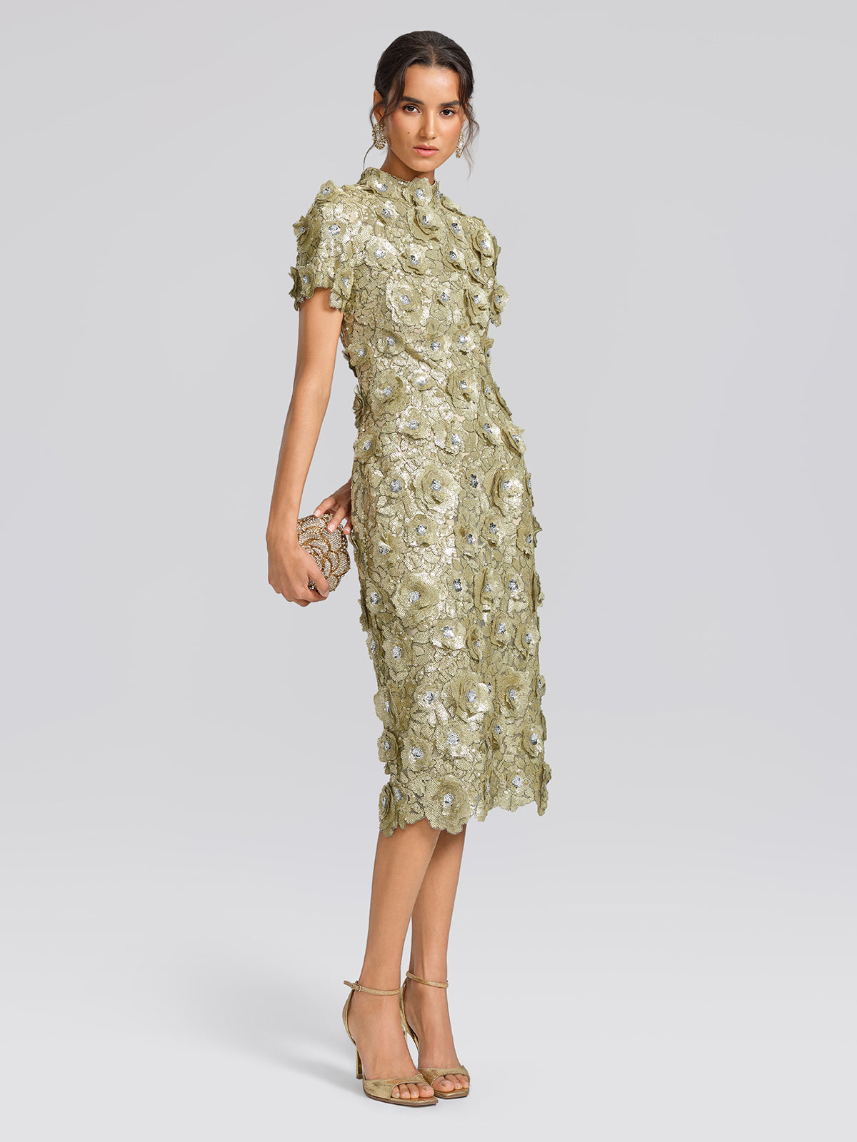 Allover Sequin Embroidered Floral Dress