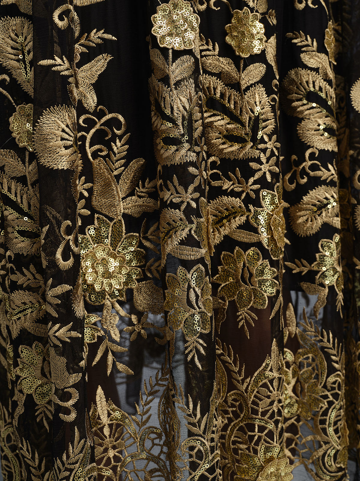 Silk Gold Sequin Floral Embroidery Dress