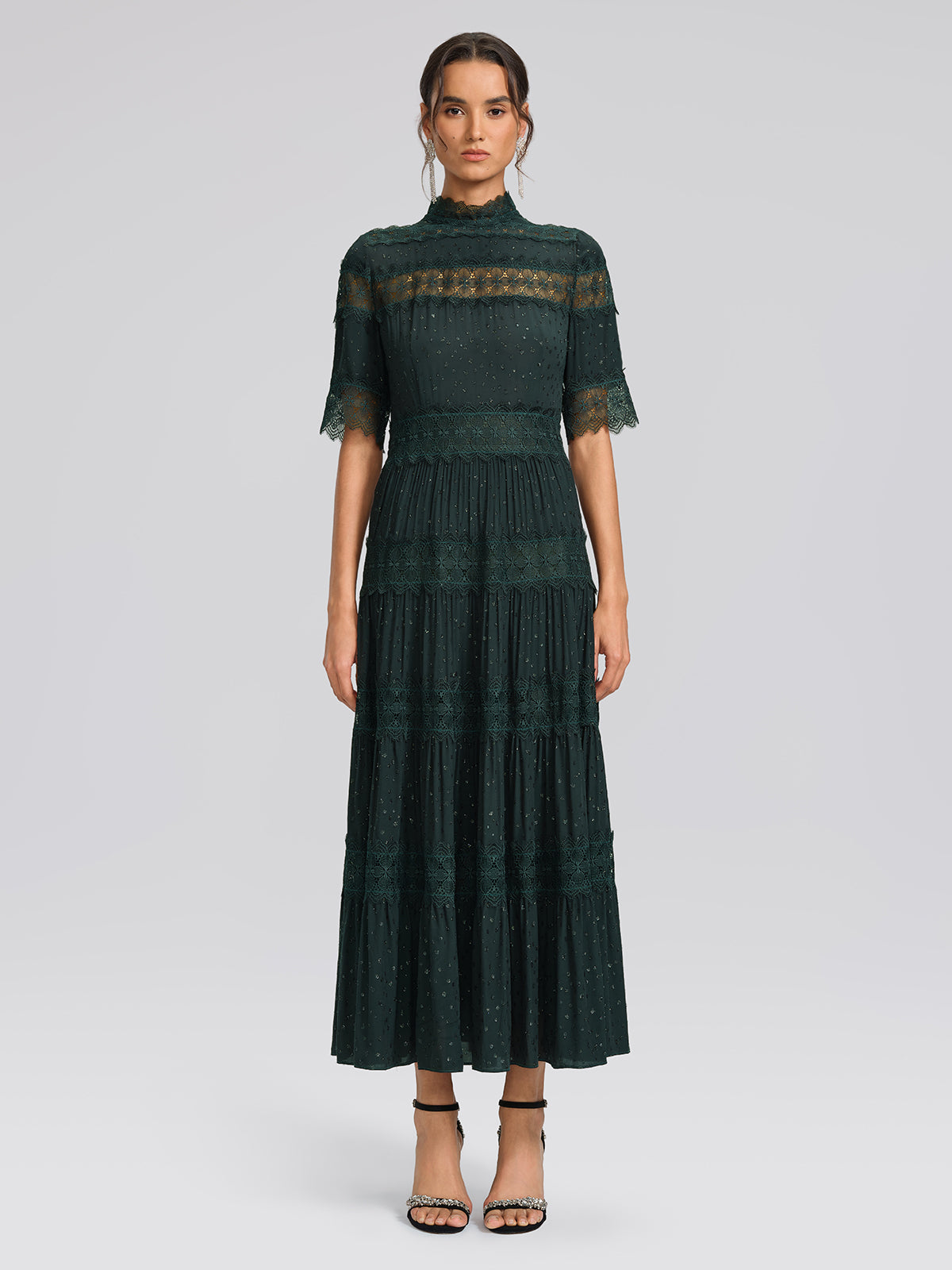 French Lace Panel Ruffle Dress