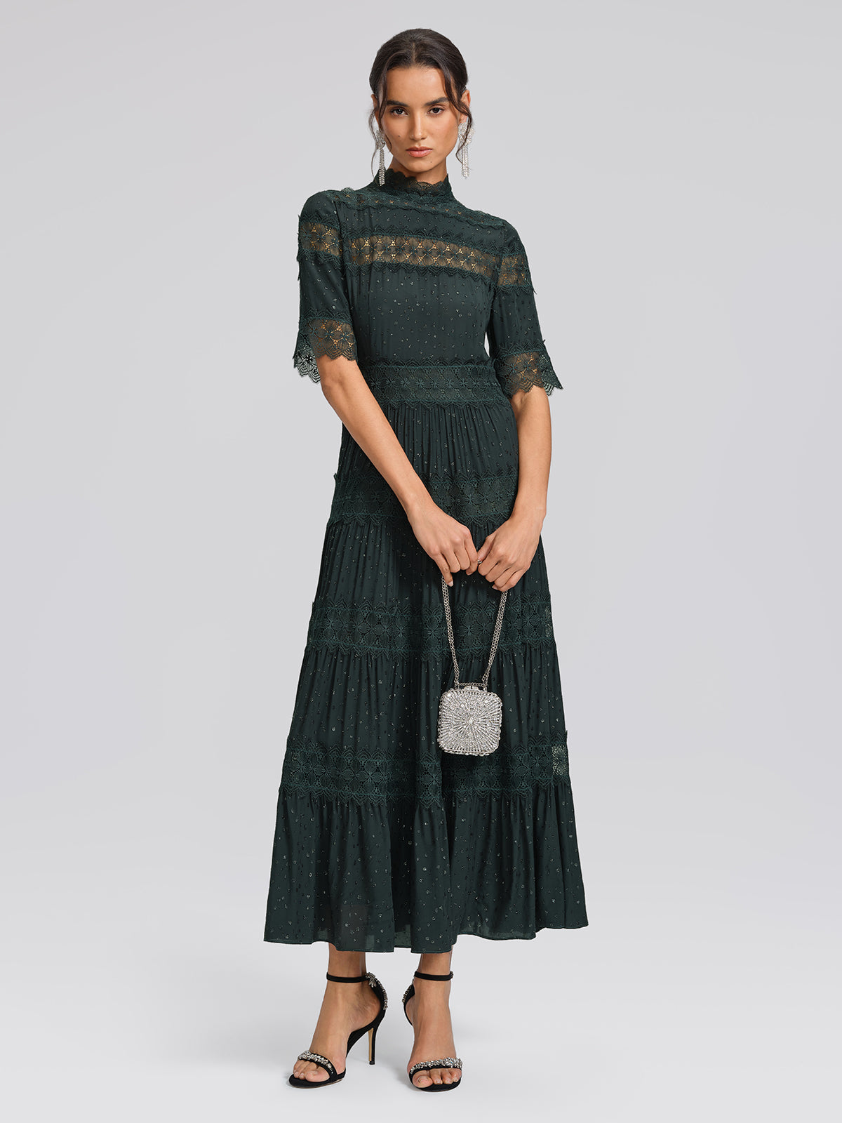French Lace Panel Ruffle Dress