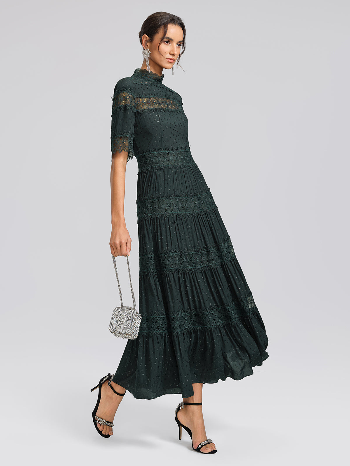 French Lace Panel Ruffle Dress