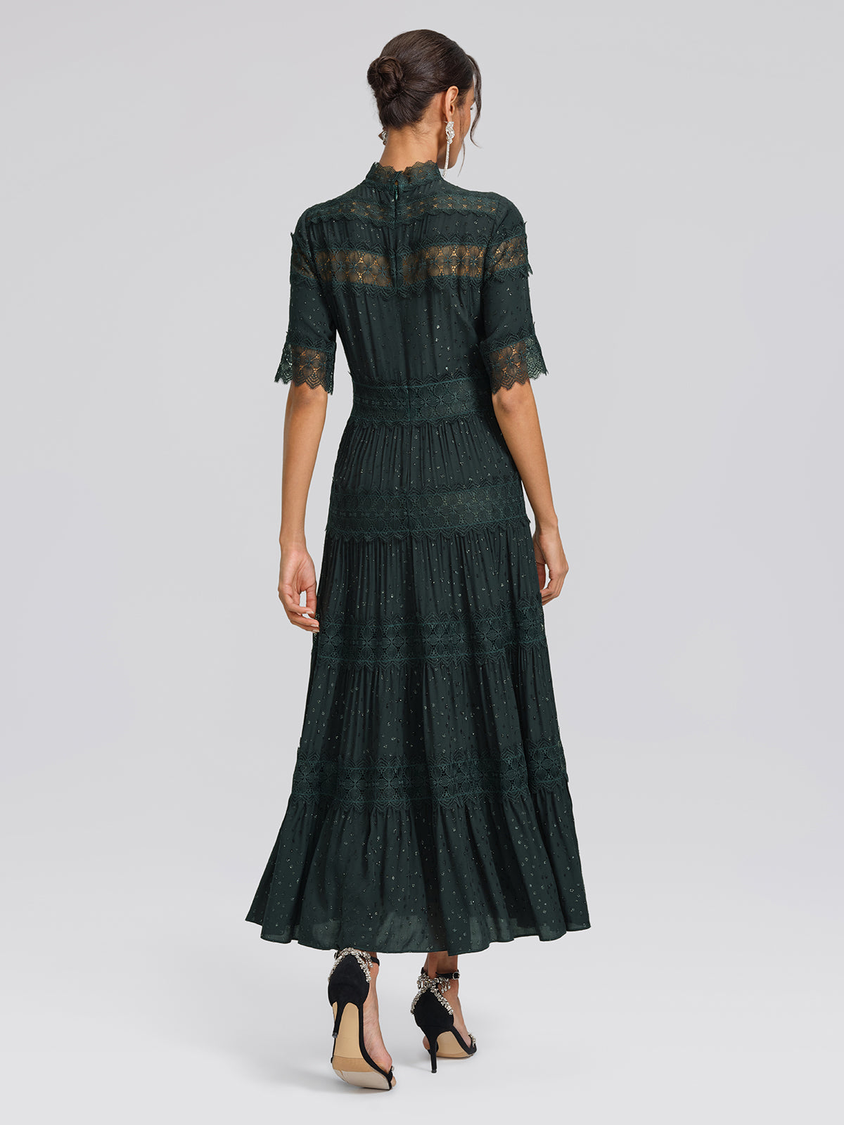 French Lace Panel Ruffle Dress