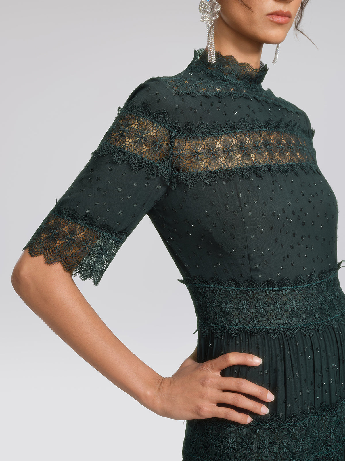 French Lace Panel Ruffle Dress