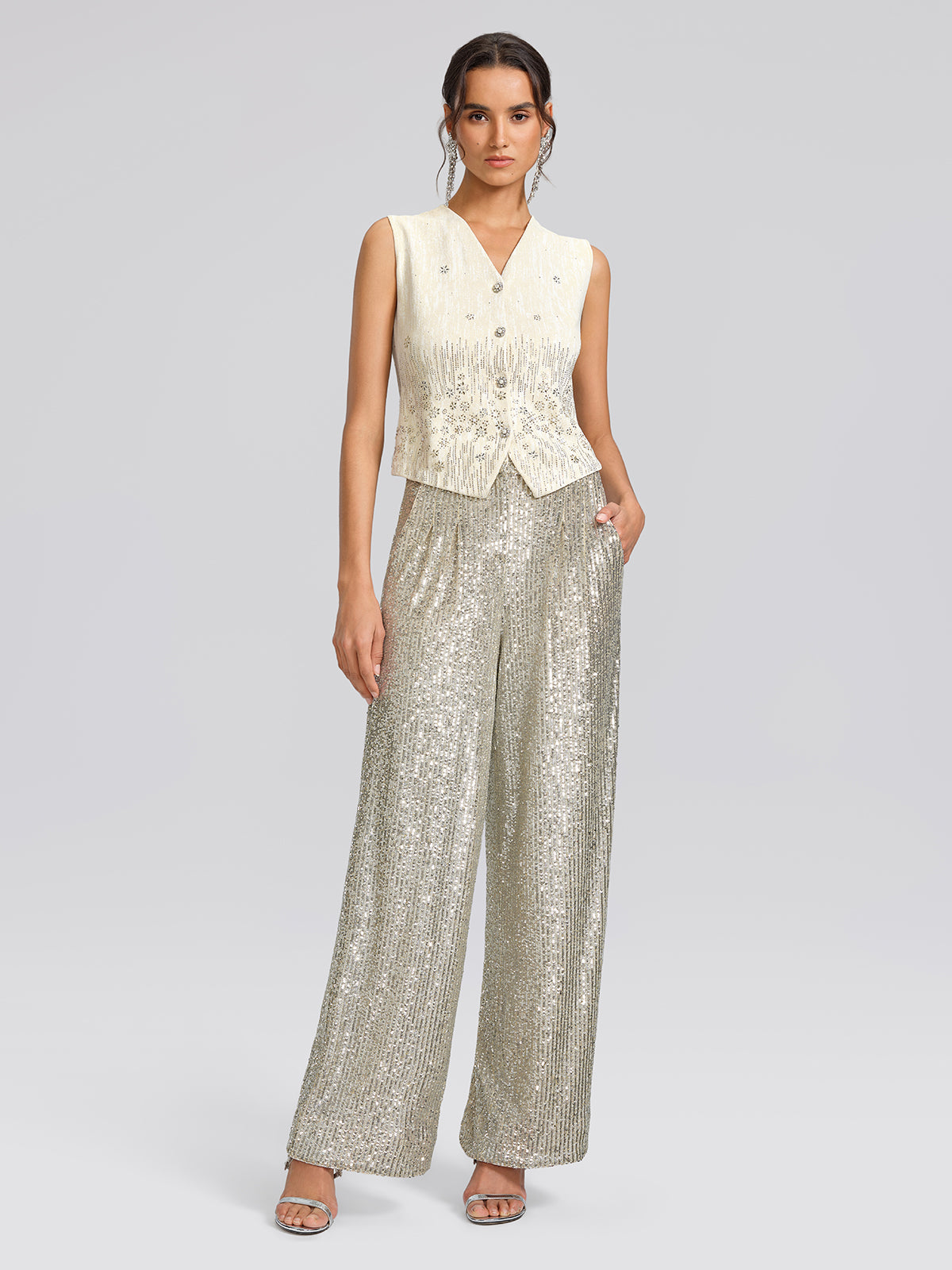 Light Luxury Sequin Wide-Leg Pants