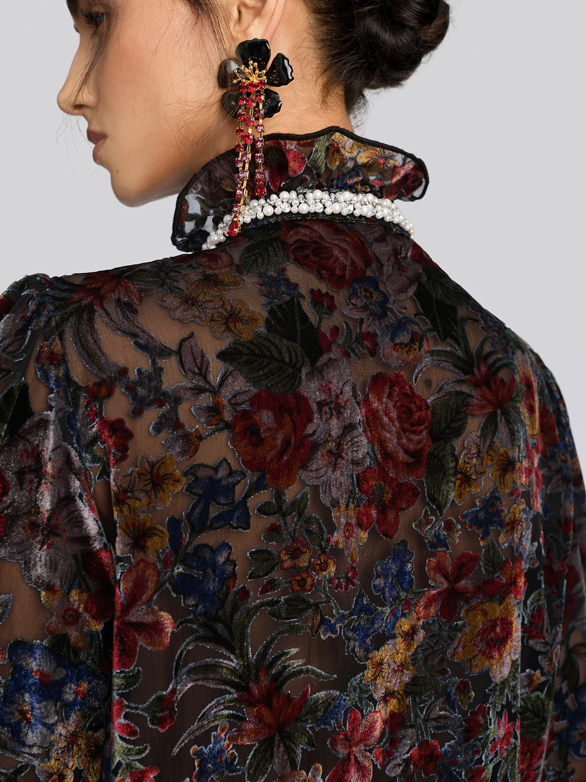 Burnout Velvet Floral Pearl Shirt