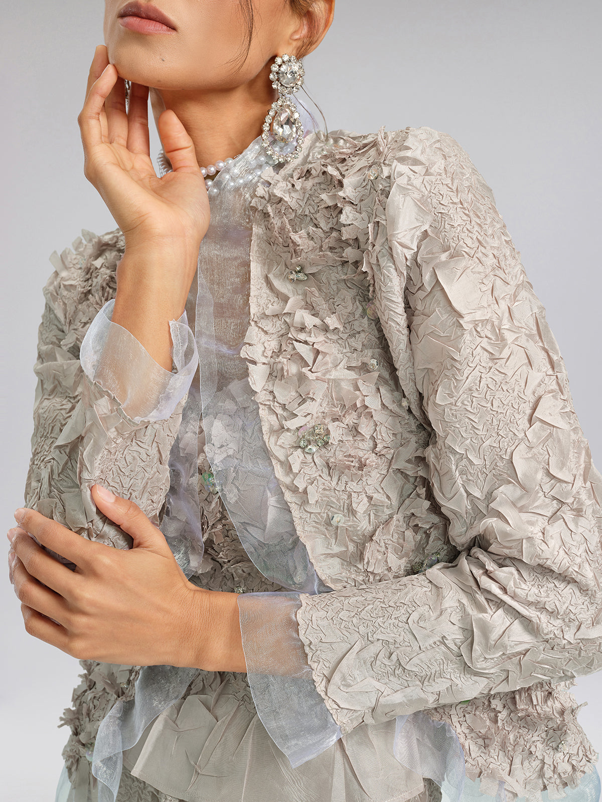 Final Sale | Champagne Pleated Texture Beaded Set