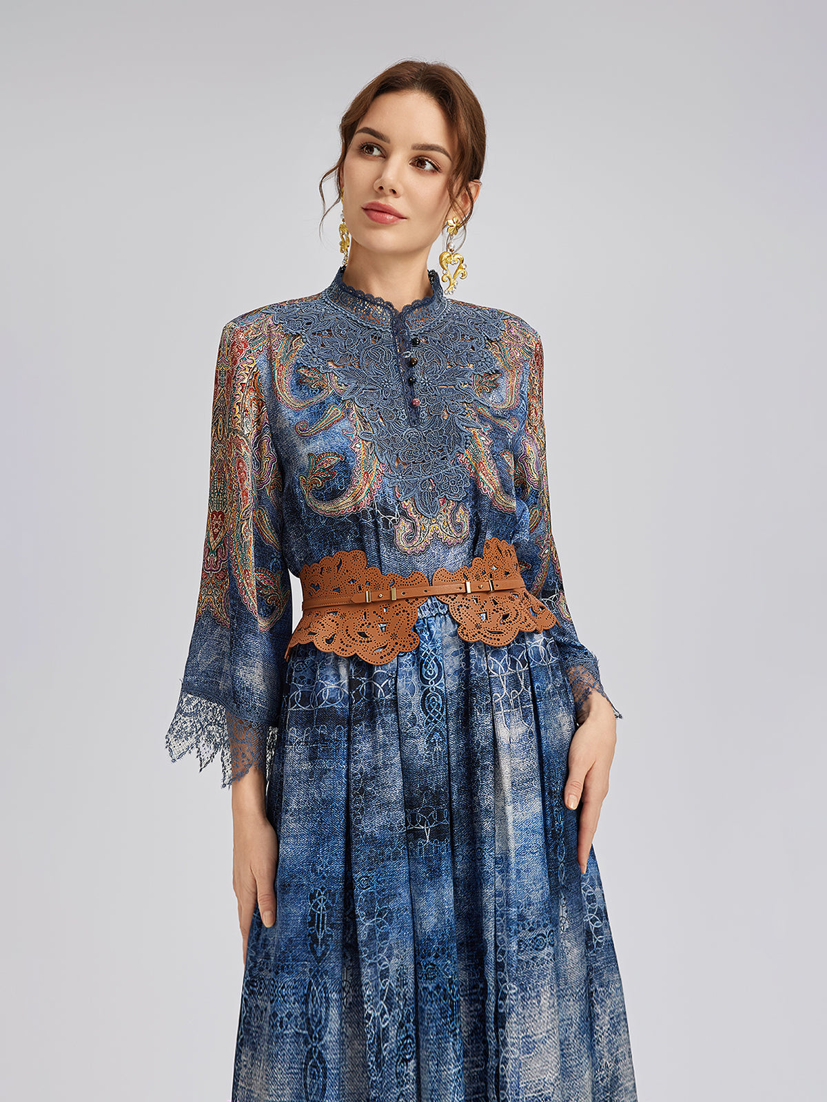 Final Sale | 100% Silk Paisley Tie-Dye Stand Collar Blouse