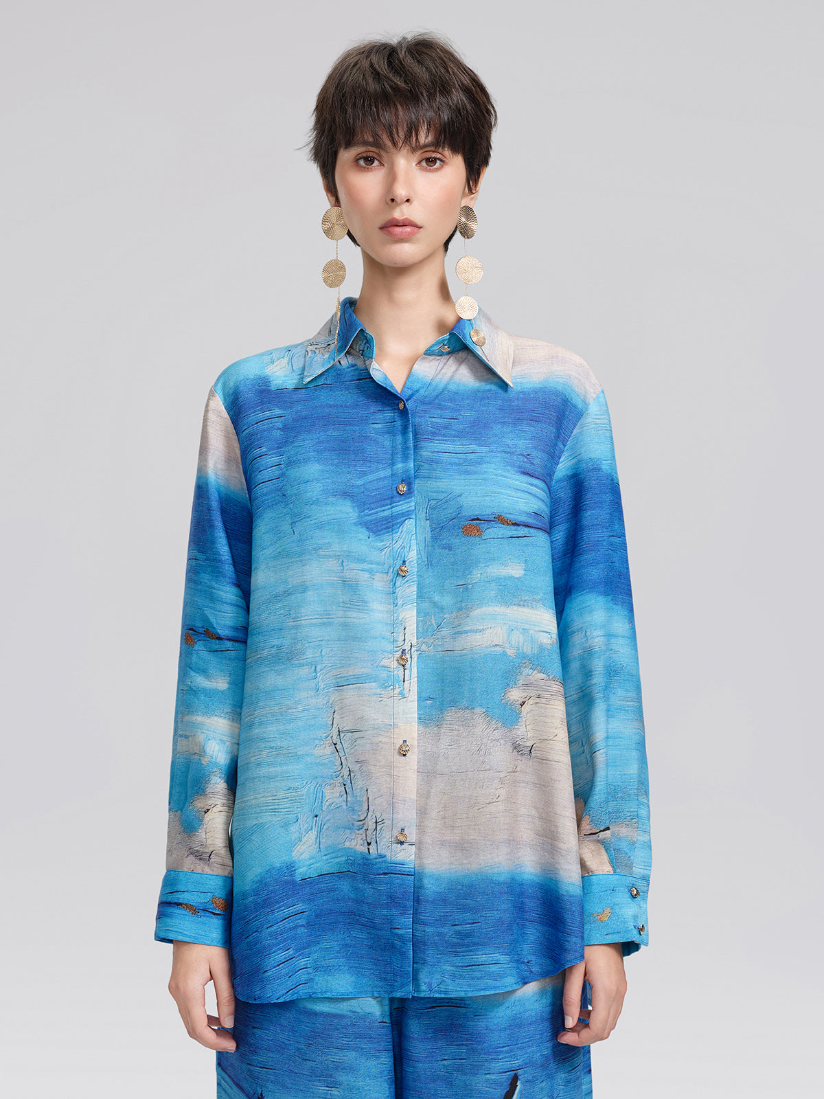 Blue Oil Painting Print Shirt