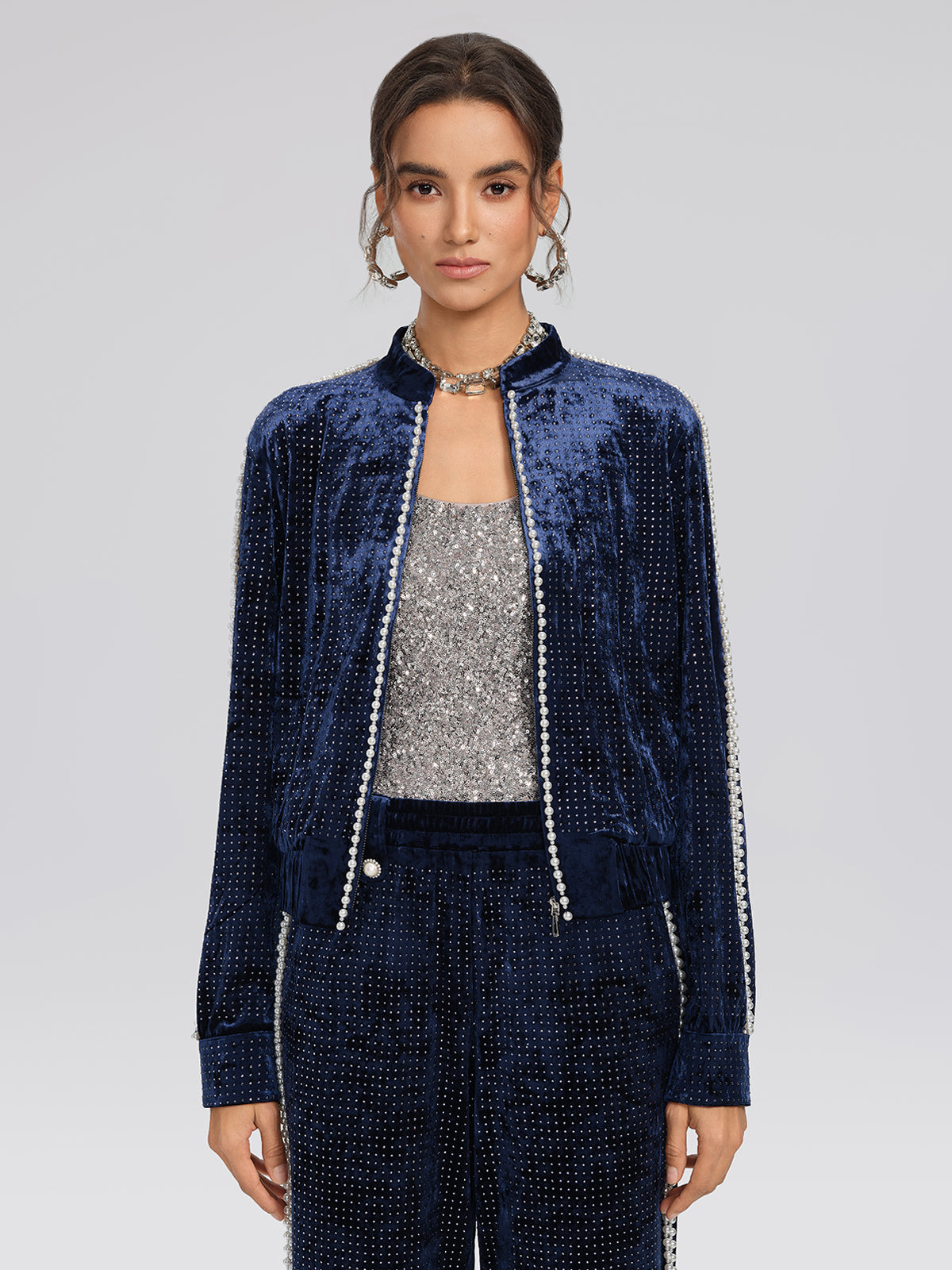 Hand-Beaded Pearl Rhinestone Velvet Jacket – RICHRADIQS