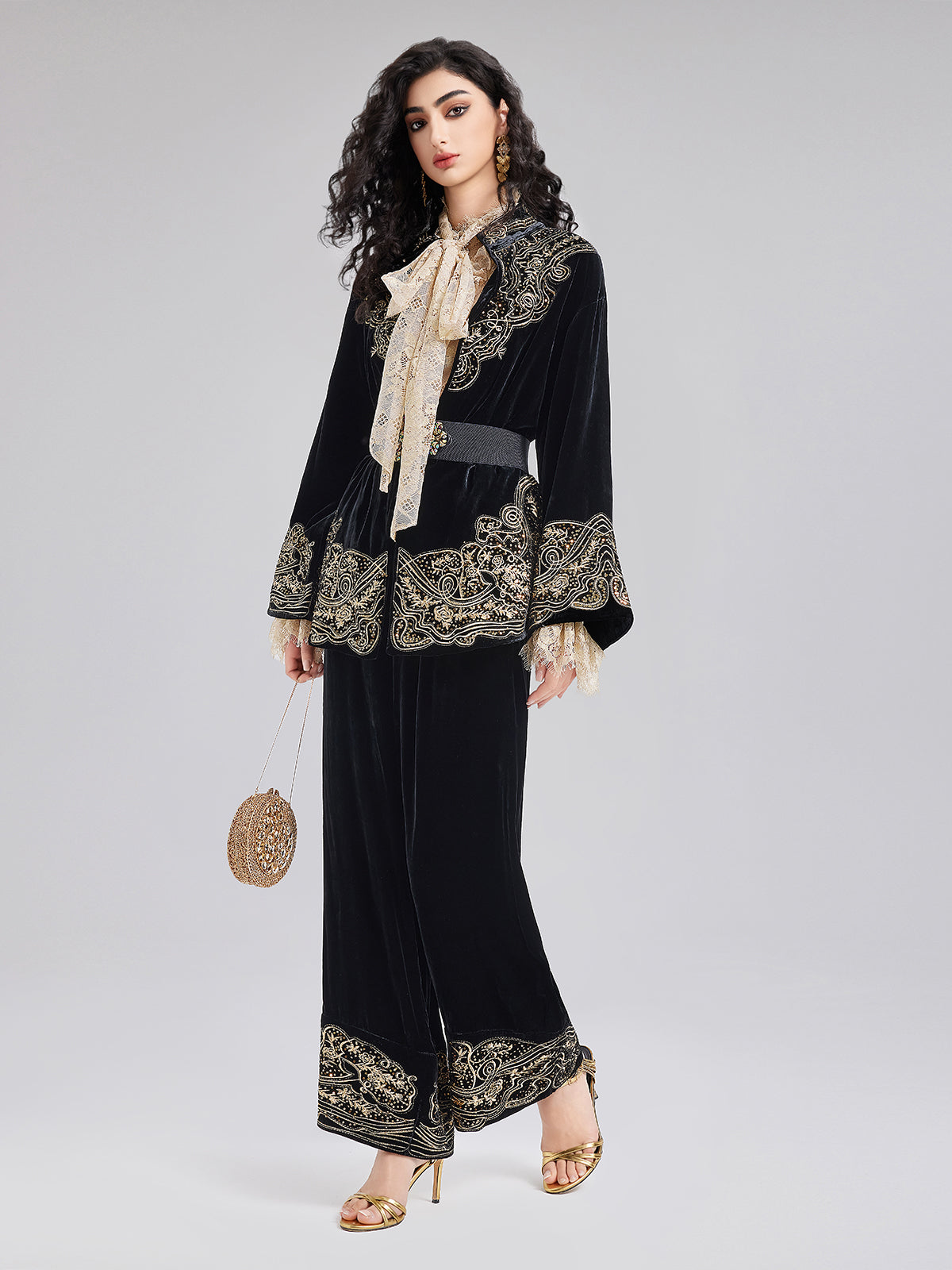 Final Sale | Luxe Velvet Embroidered Set (Belt Not Included)