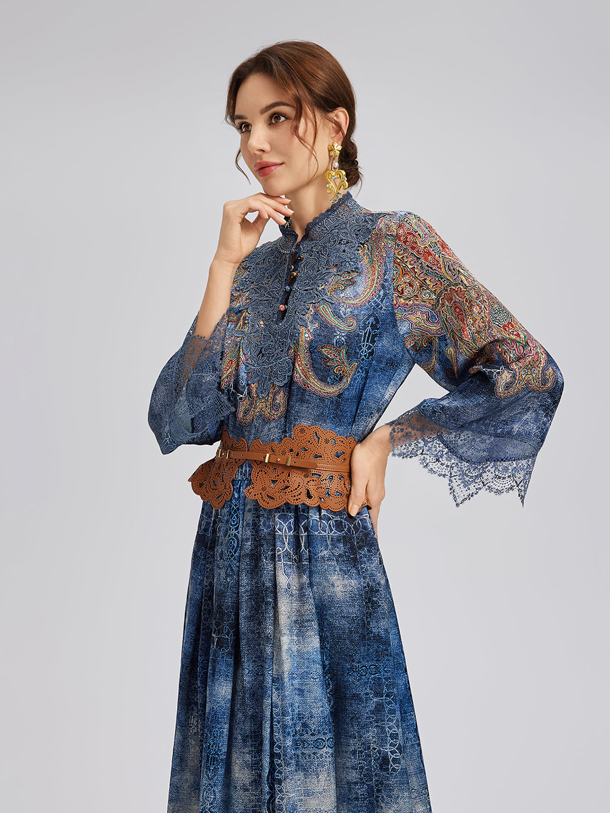 Final Sale | 100% Silk Paisley Tie-Dye Stand Collar Blouse