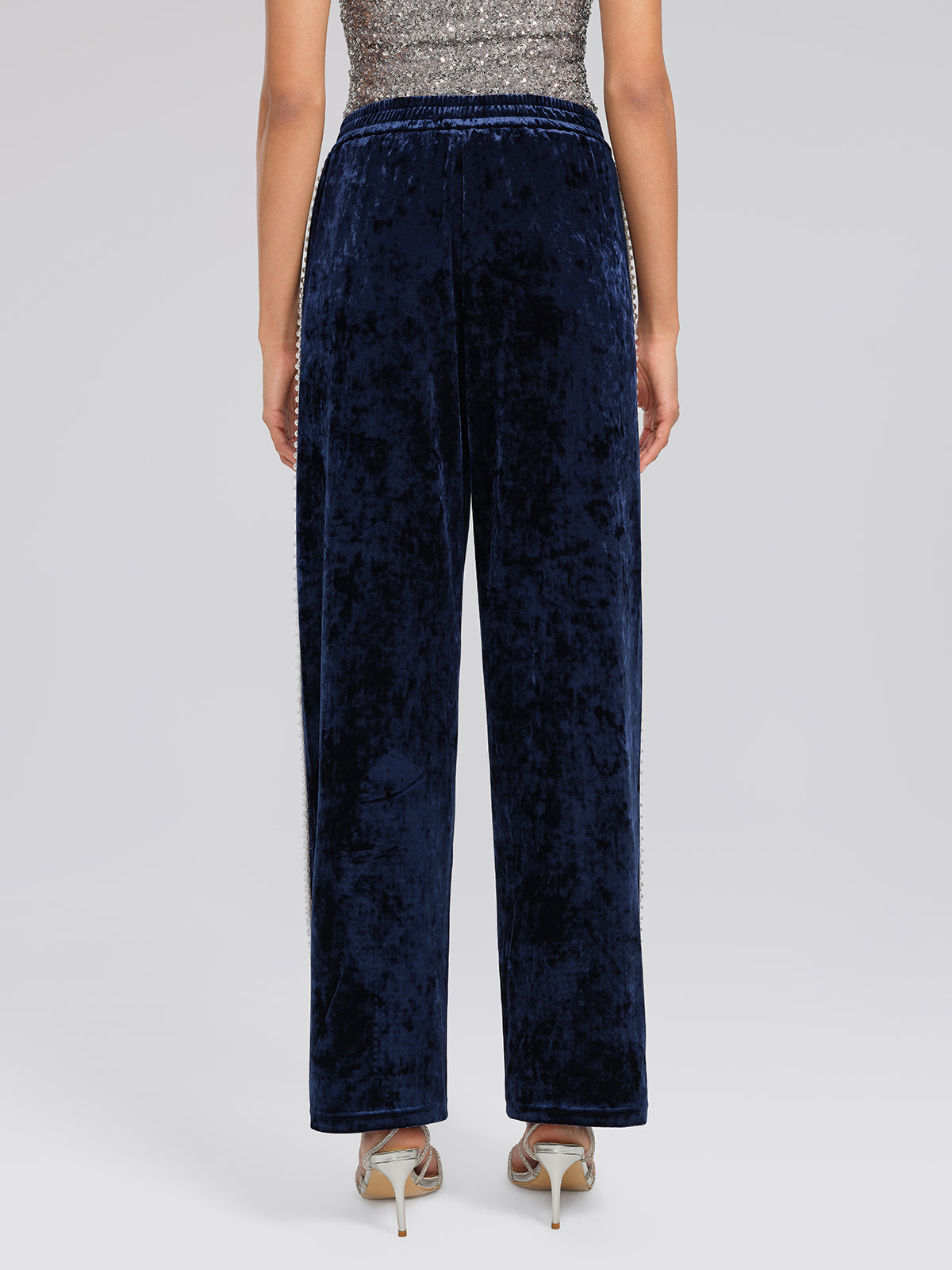 Hand-Beaded Pearl Rhinestone Velvet Pants