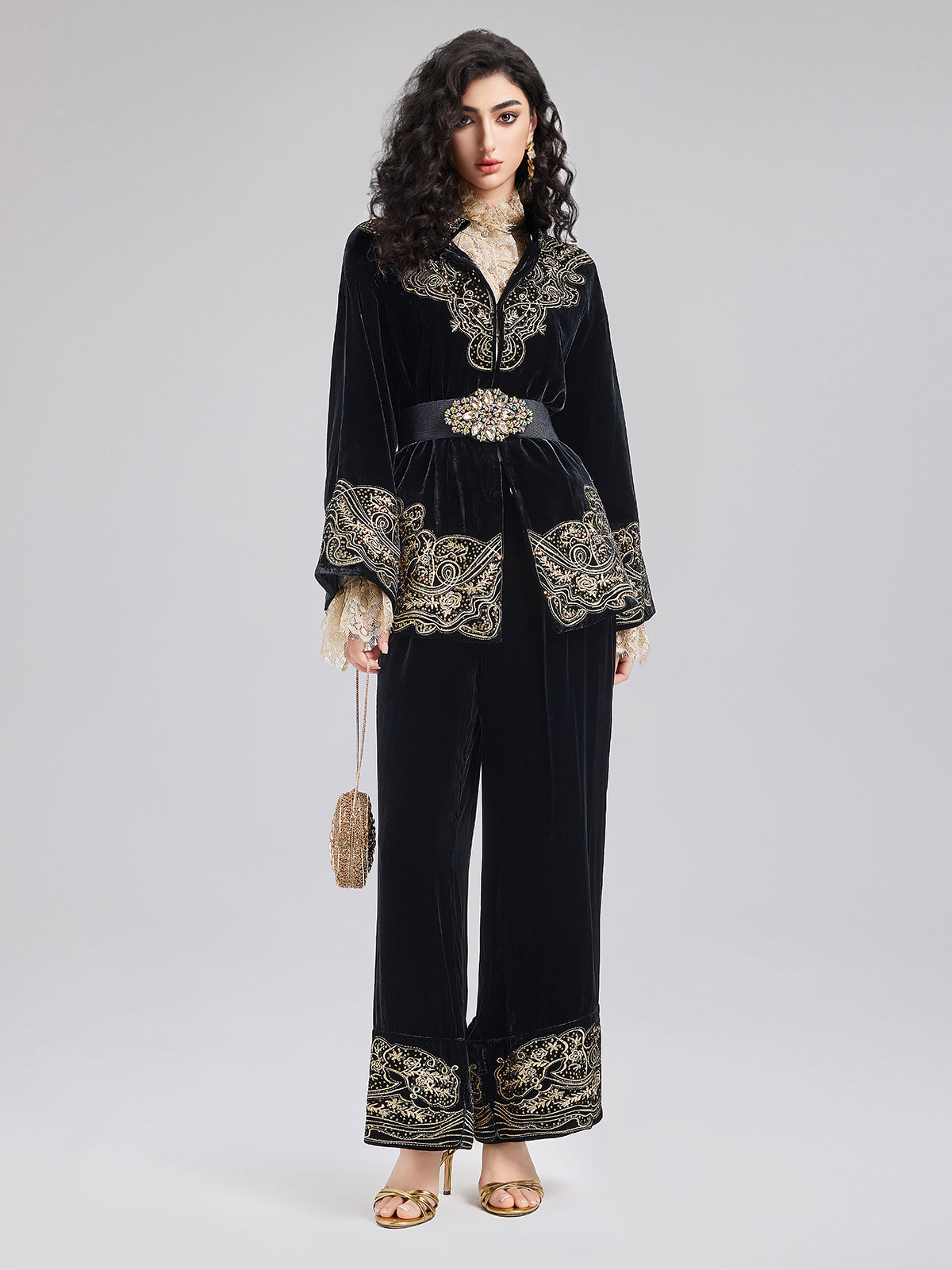 Luxe Velvet Embroidered Set (Belt Not Included)
