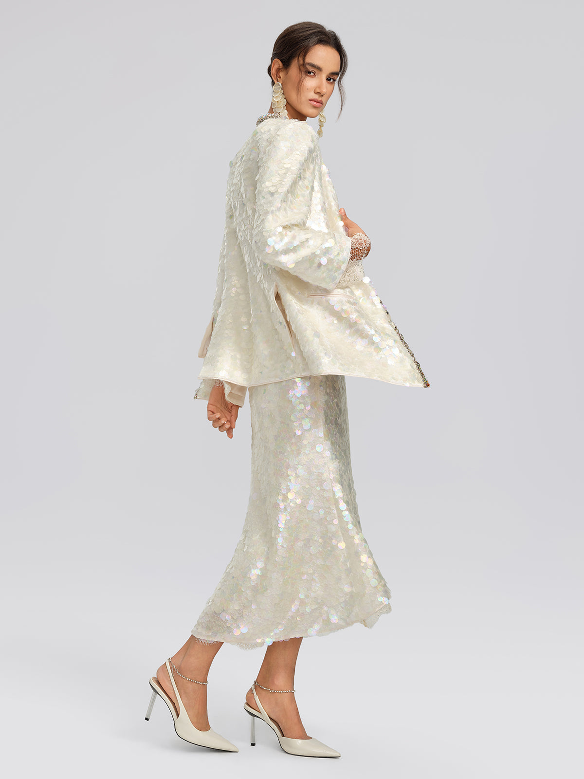 Iridescent Sequin Lace Trim Skirt