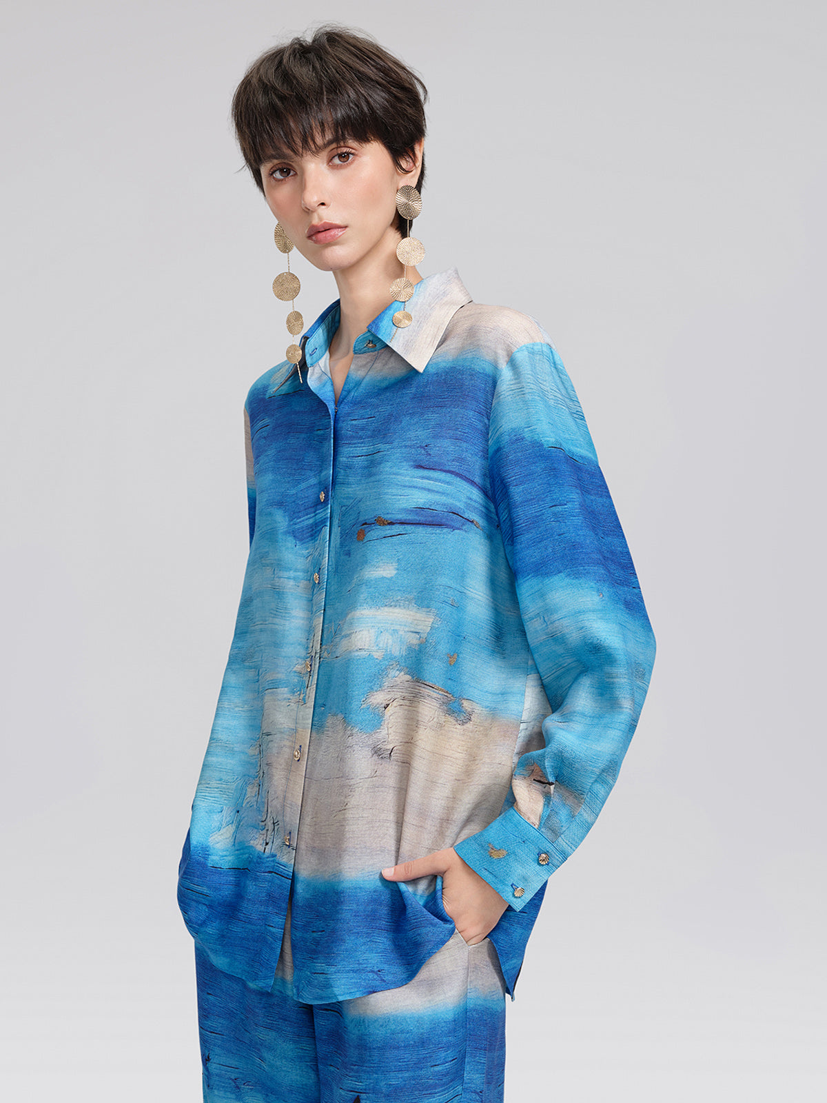Blue Oil Painting Print Shirt