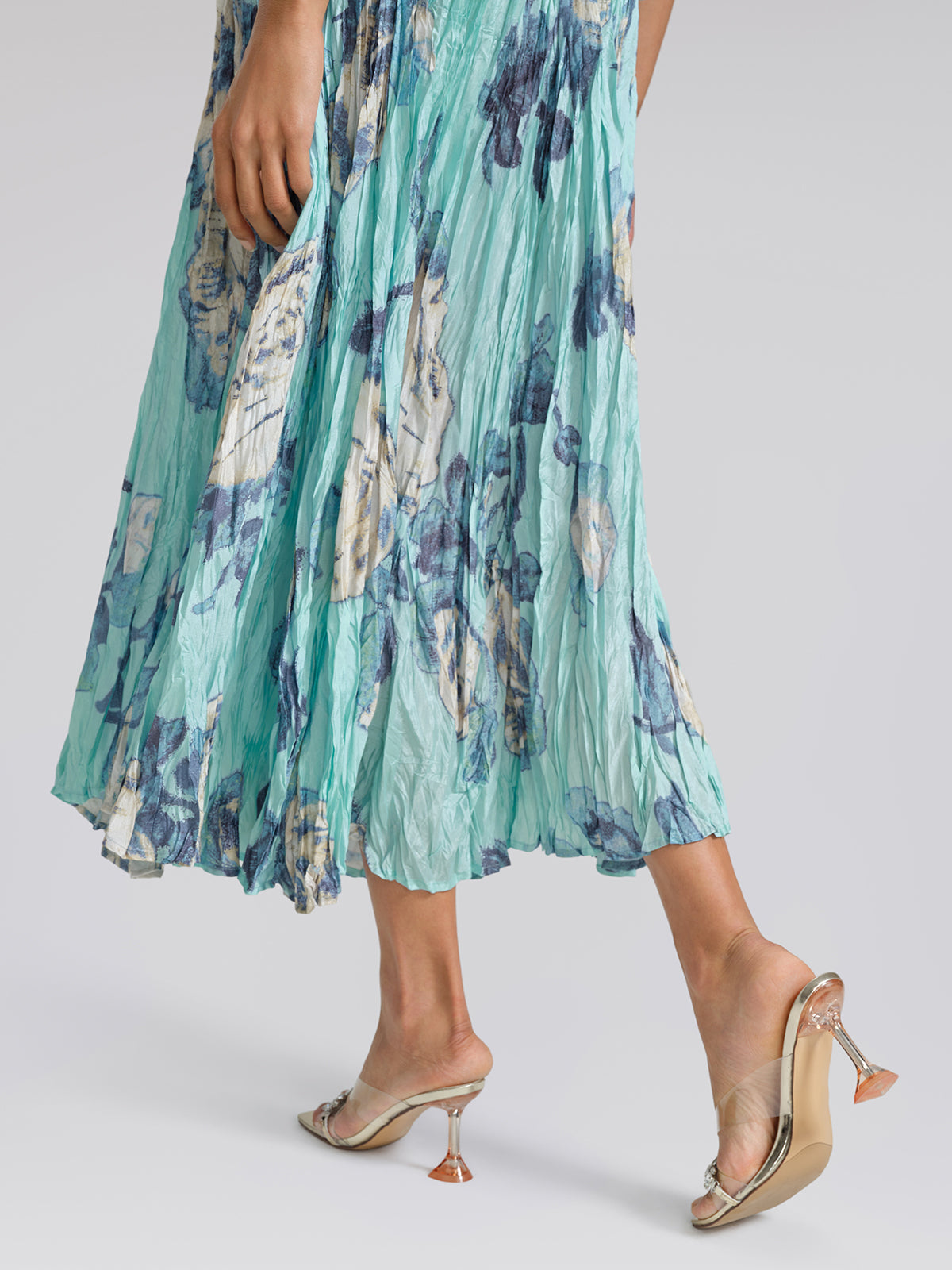 Floral Pleated Short-Sleeve Top & Skirt Set
