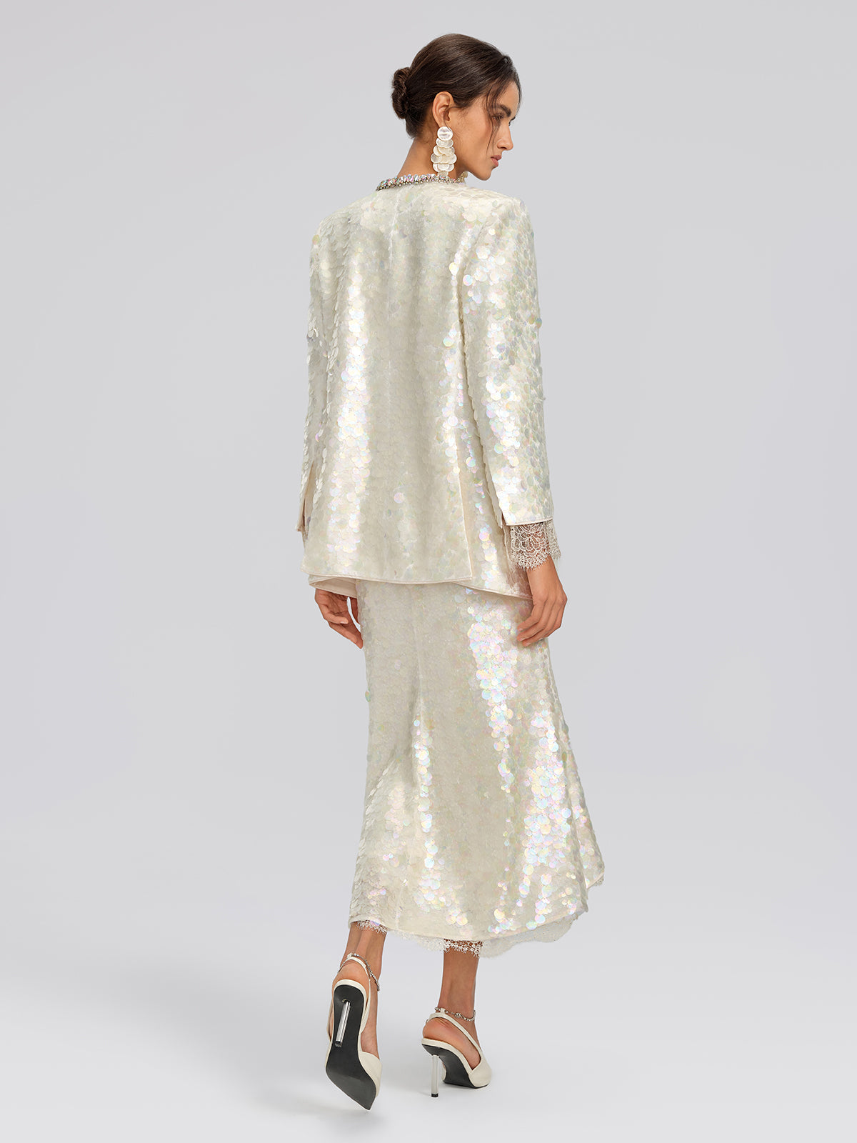 Iridescent Sequin Lace Trim Skirt