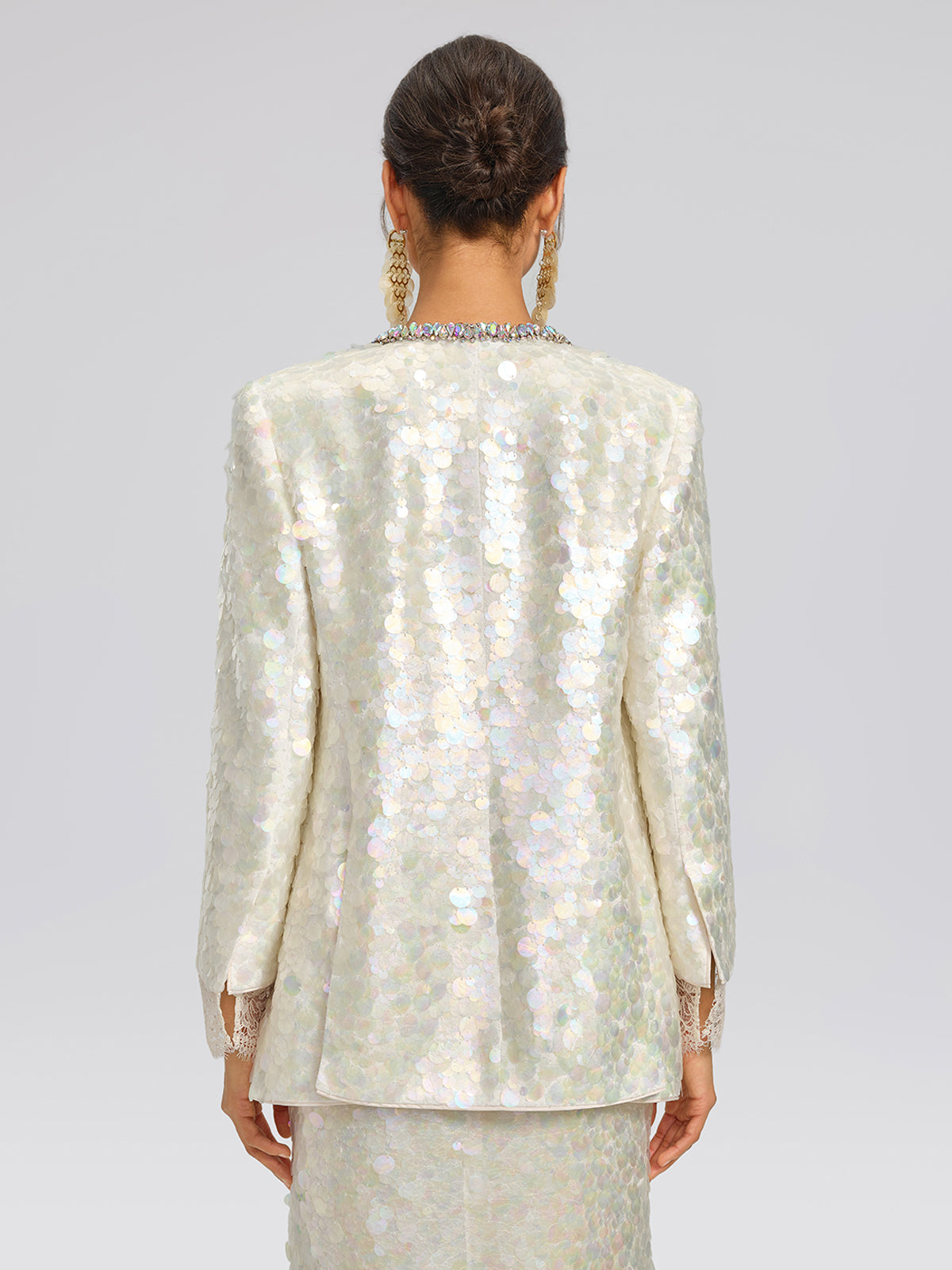 Iridescent Sequin Hand-Beaded Jacket (Detachable Flower Included)