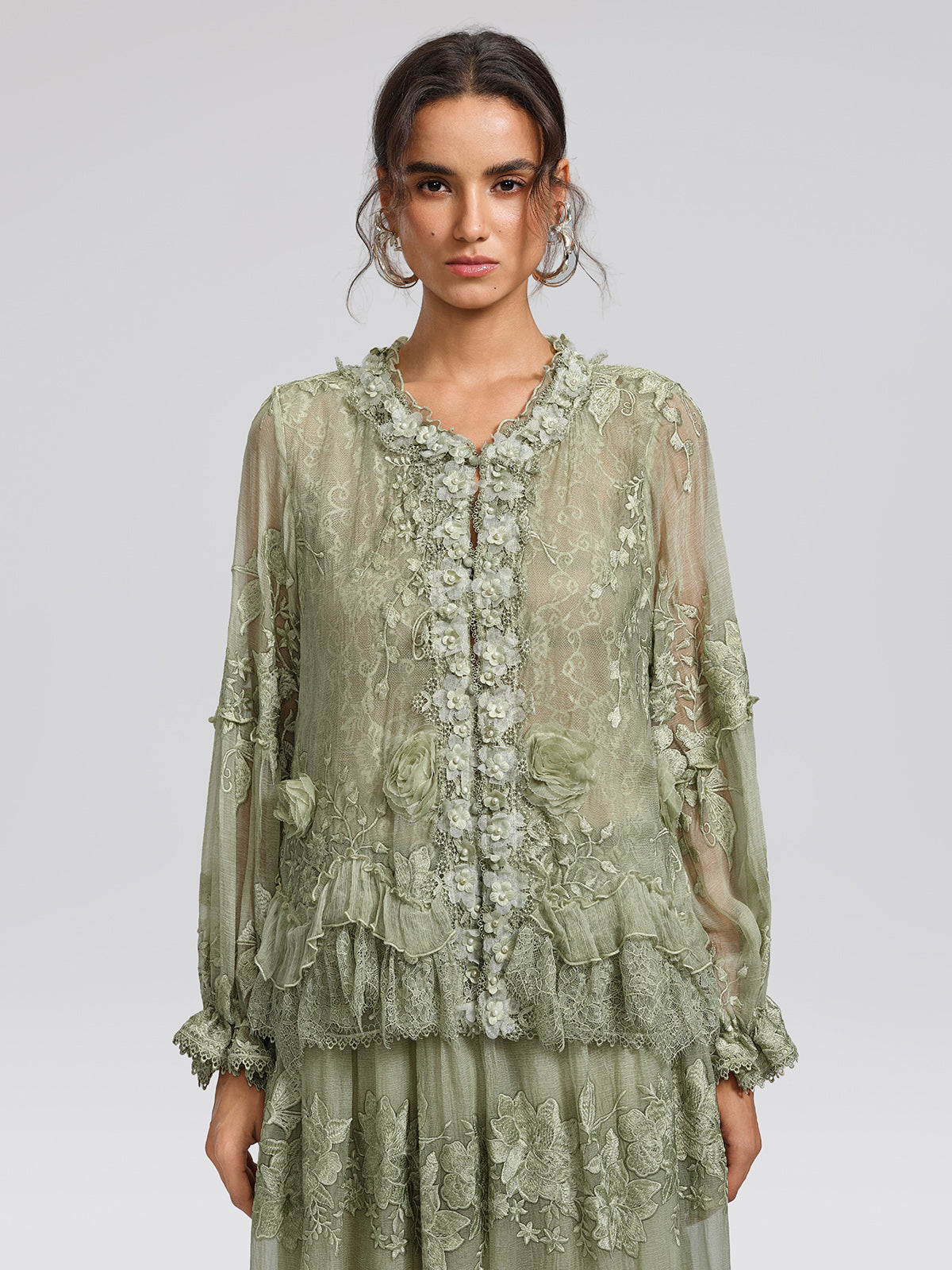 Hand-Dyed Silk Embroidered Floral Top